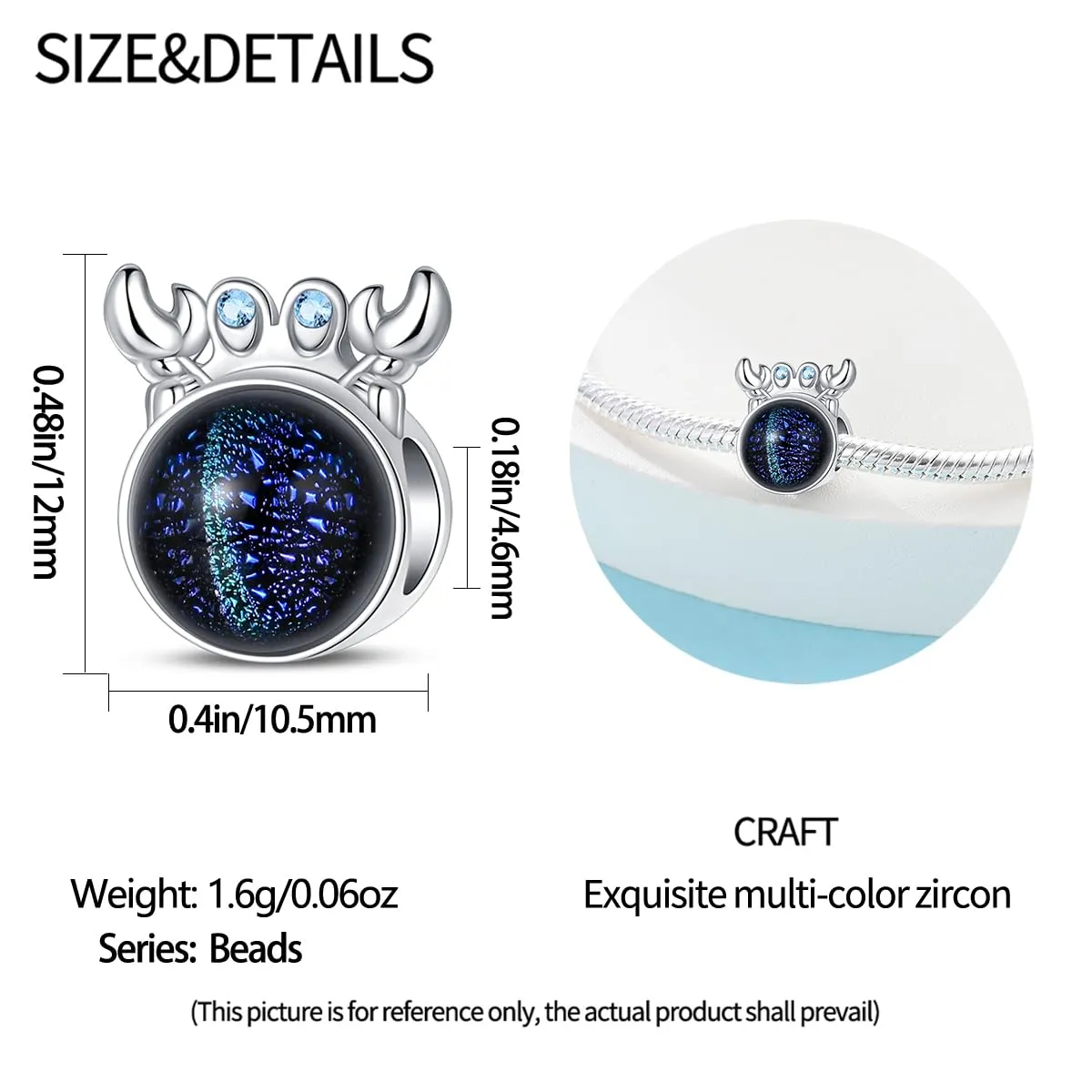 Pandach Bead Charm in Argento Sterling 925 con Cubic Zirconia, Compatibile con Braccialetti e Collane Europei - immagine 5