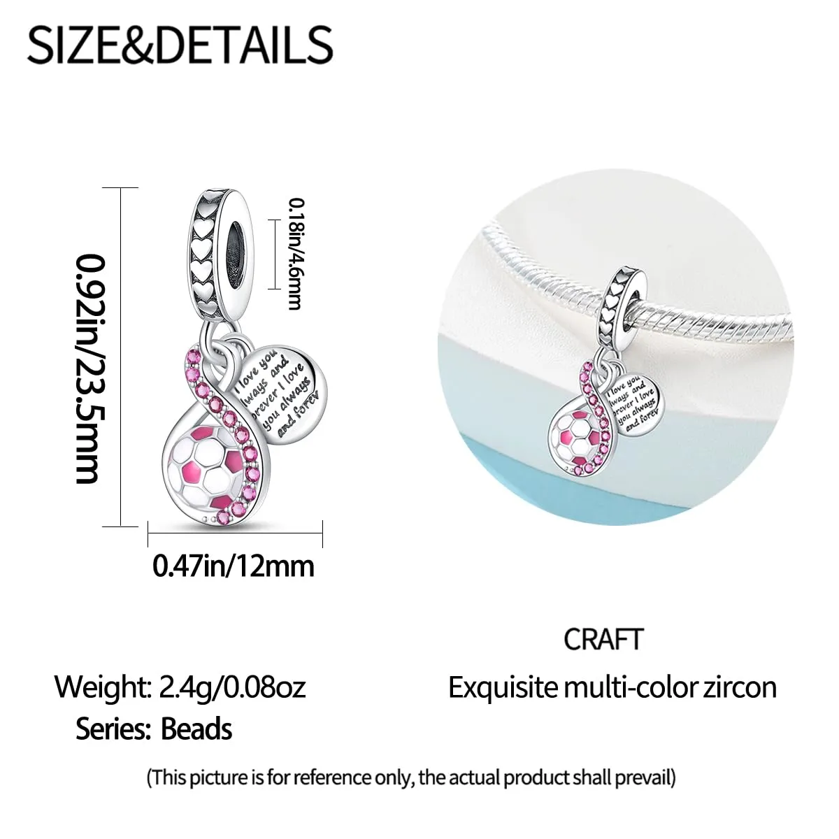 Pandach Bead Charm in Argento Sterling 925 con Cubic Zirconia per Braccialetti e Collane Europei - immagine 5