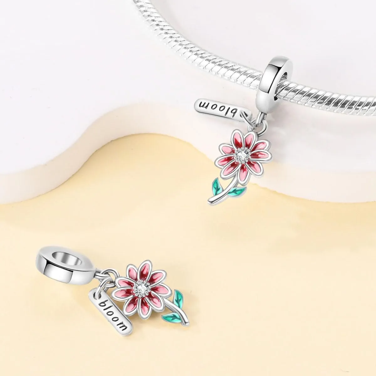 KUNSIR Bead Charm in Argento Sterling 925 con Cubic Zirconia per Braccialetti e Collane Europei - immagine 2