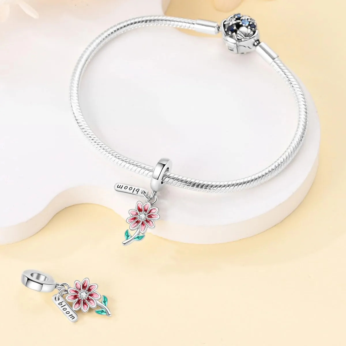 KUNSIR Bead Charm in Argento Sterling 925 con Cubic Zirconia per Braccialetti e Collane Europei - immagine 3