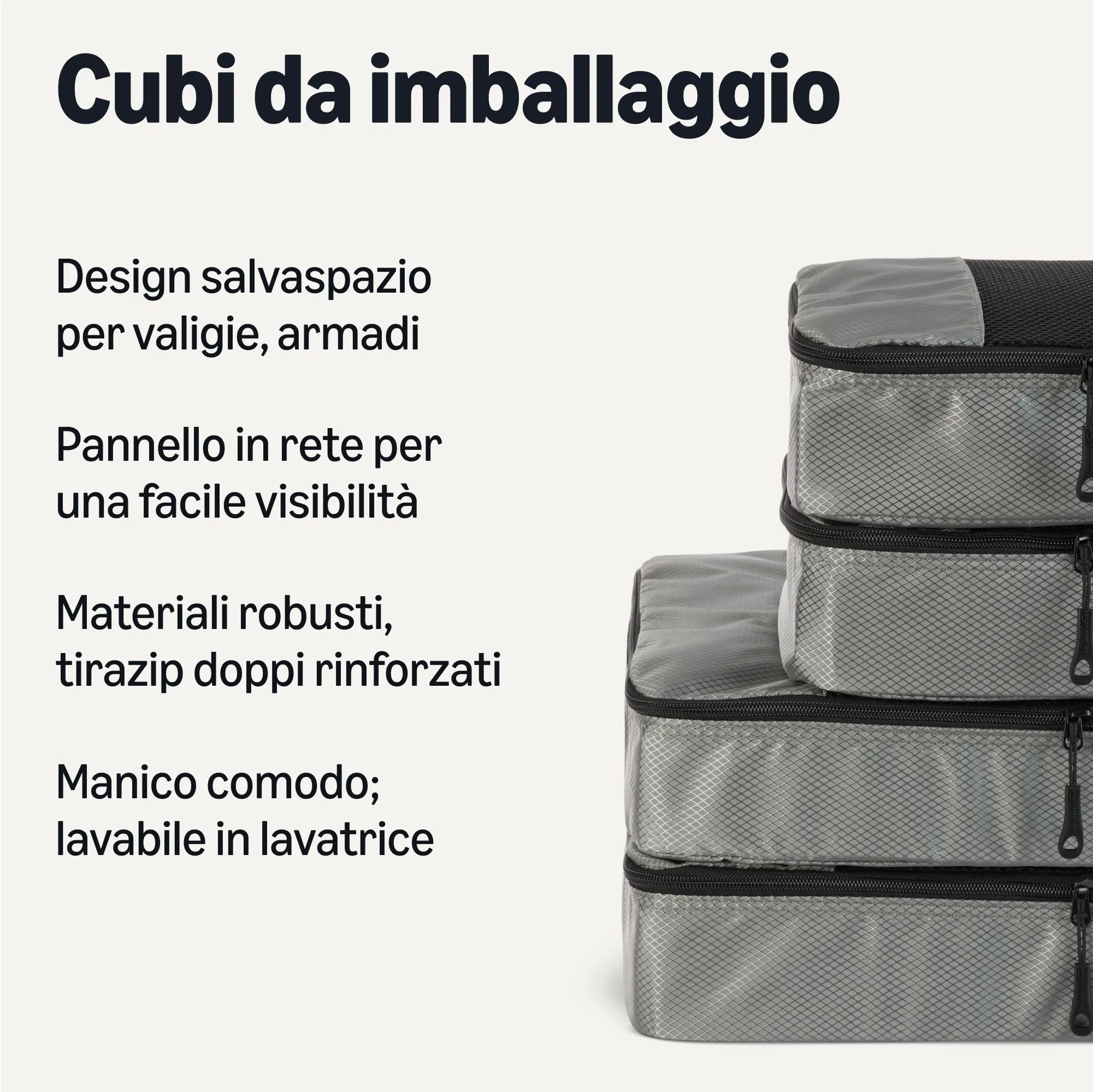 Amazon Essentials Set di 4 Packing Cube, 2 Large 2 Medium, Grigio - immagine 2