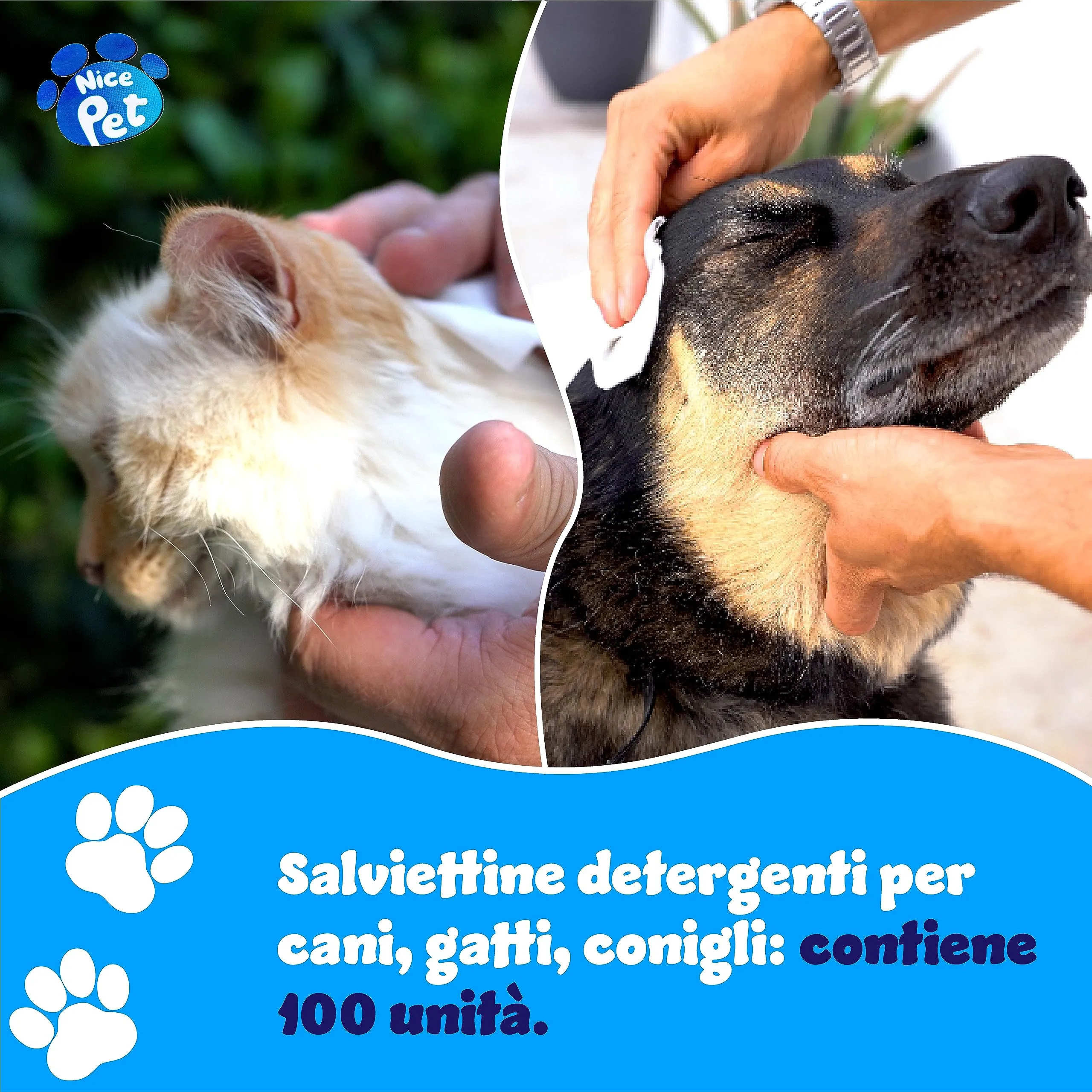 Nice Pet Salviette Multiuso Detergenti Igienizzanti per Cani e Gatti al Muschio con Clorexidina, 100 Salviette - immagine 2