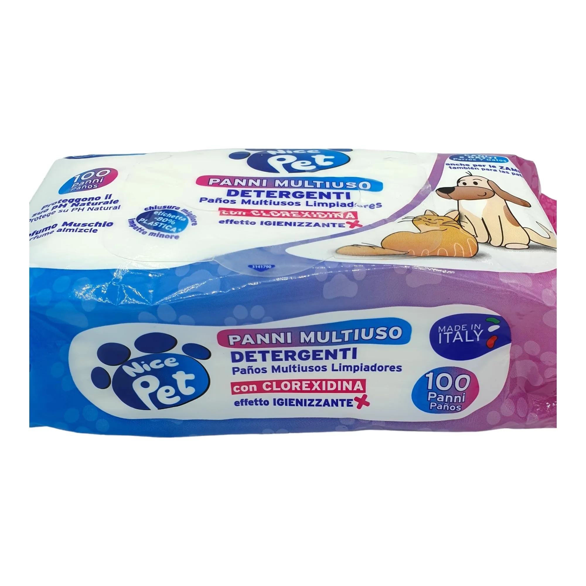 Nice Pet Salviette Multiuso Detergenti Igienizzanti per Cani e Gatti al Muschio con Clorexidina, 100 Salviette - immagine 7
