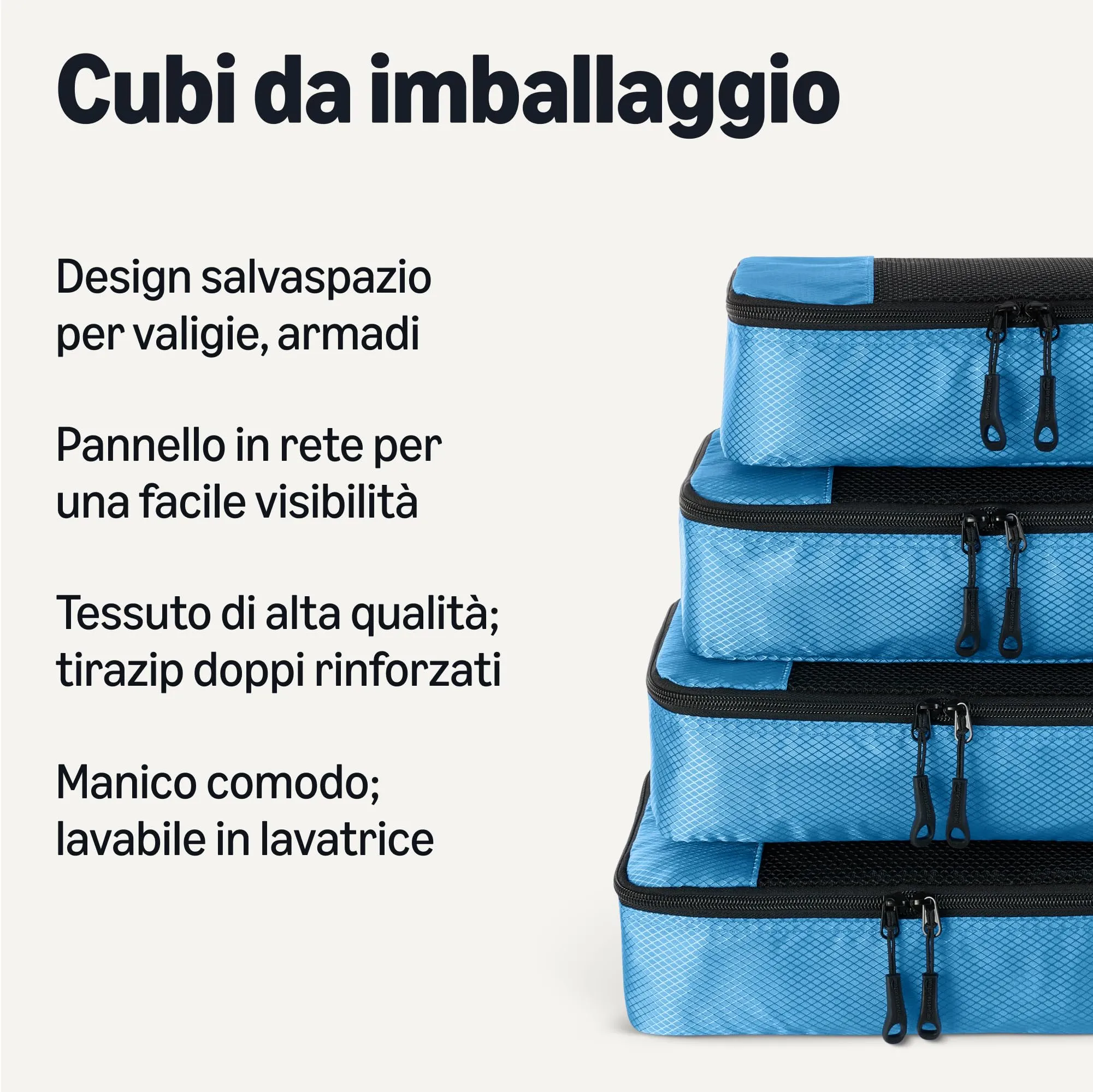 Amazon Essentials Set di 4 Packing Cube, Organizer per Bagagli in Poliestere, Medium, Blu Cielo - immagine 2