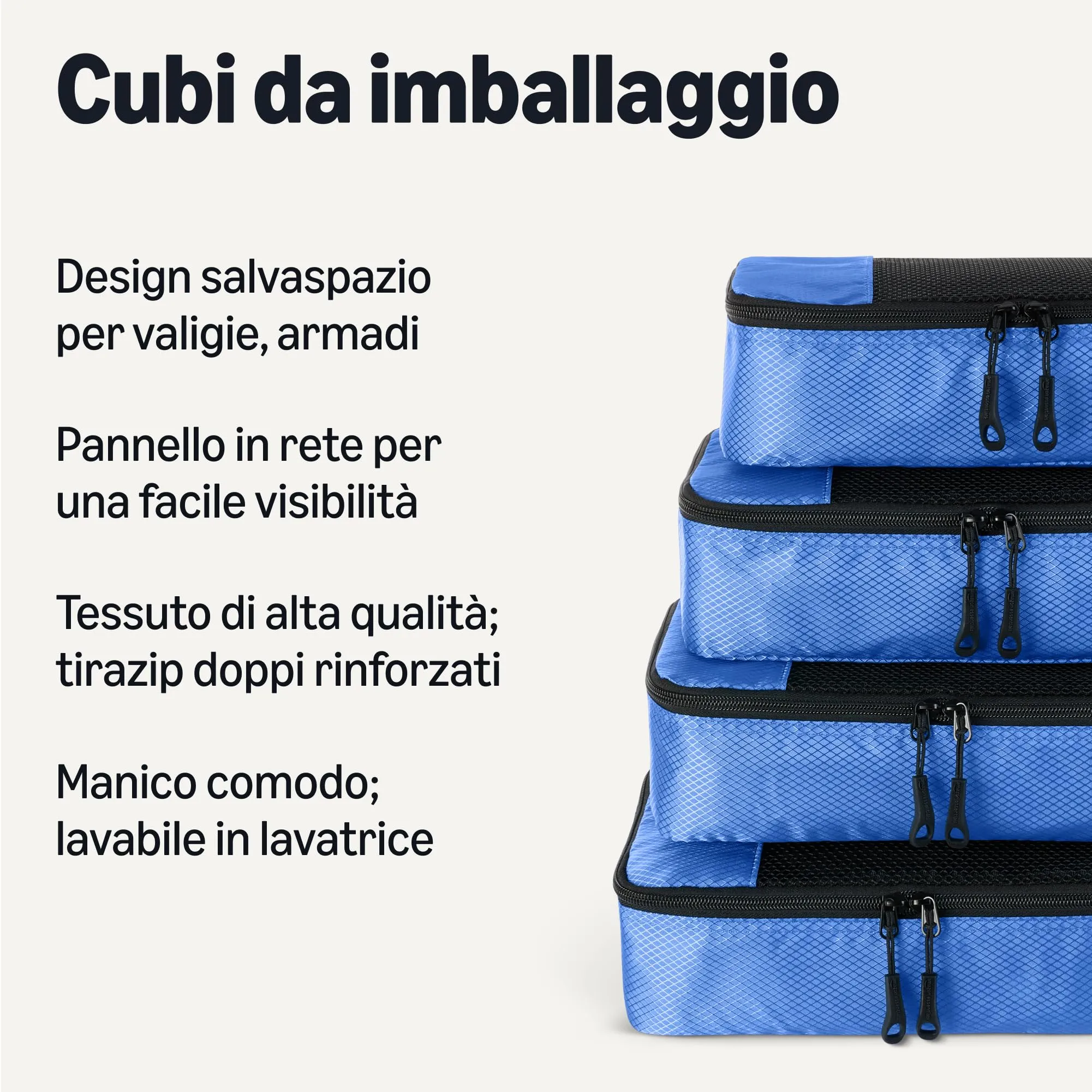 Amazon Essentials Set di 4 Packing Cube, Organizer per Bagagli, Medio, Blu - immagine 2