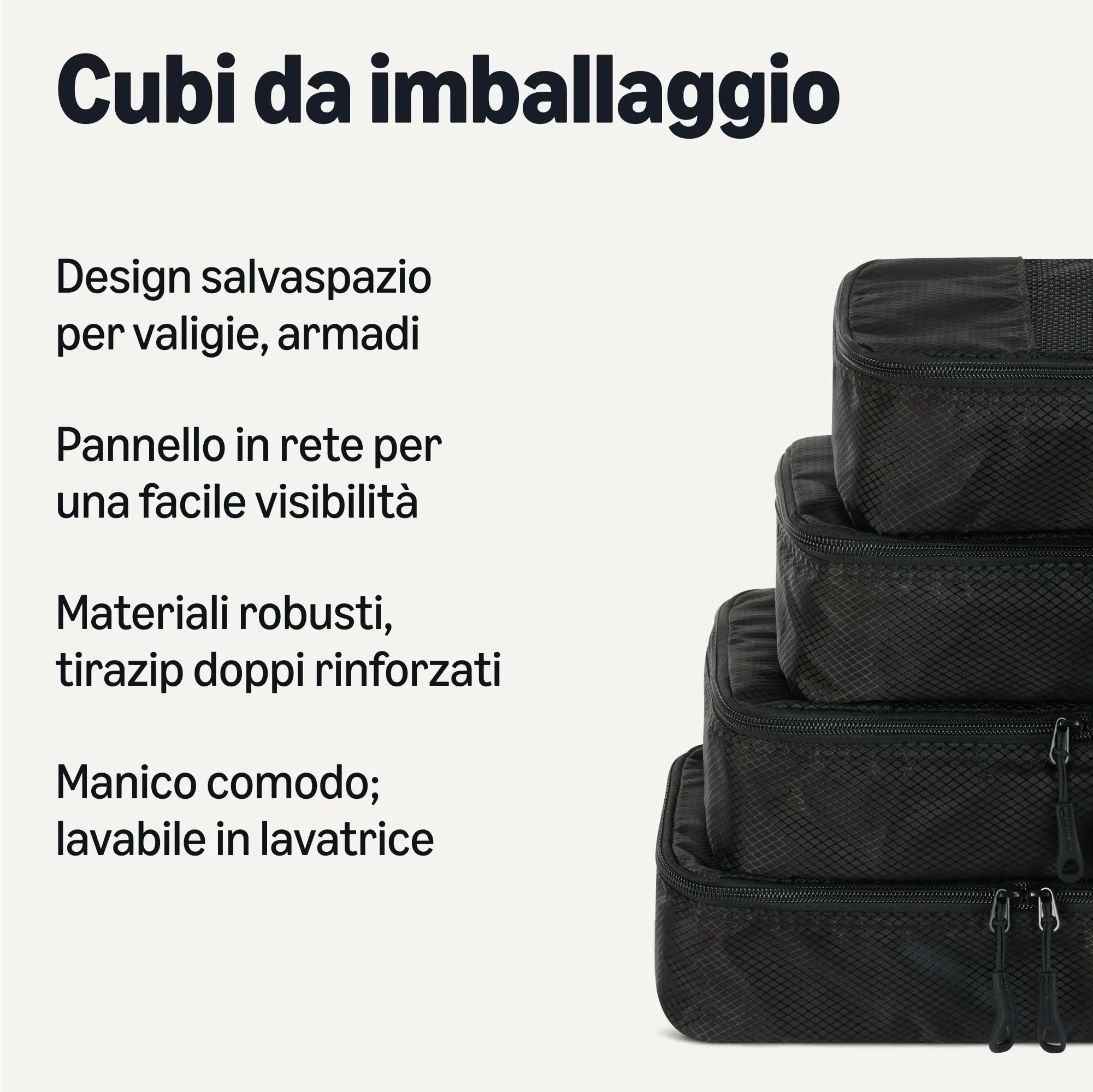 Amazon Essentials Set di 4 Packing Cube, Organizer per Bagagli, Small, Nero - immagine 2