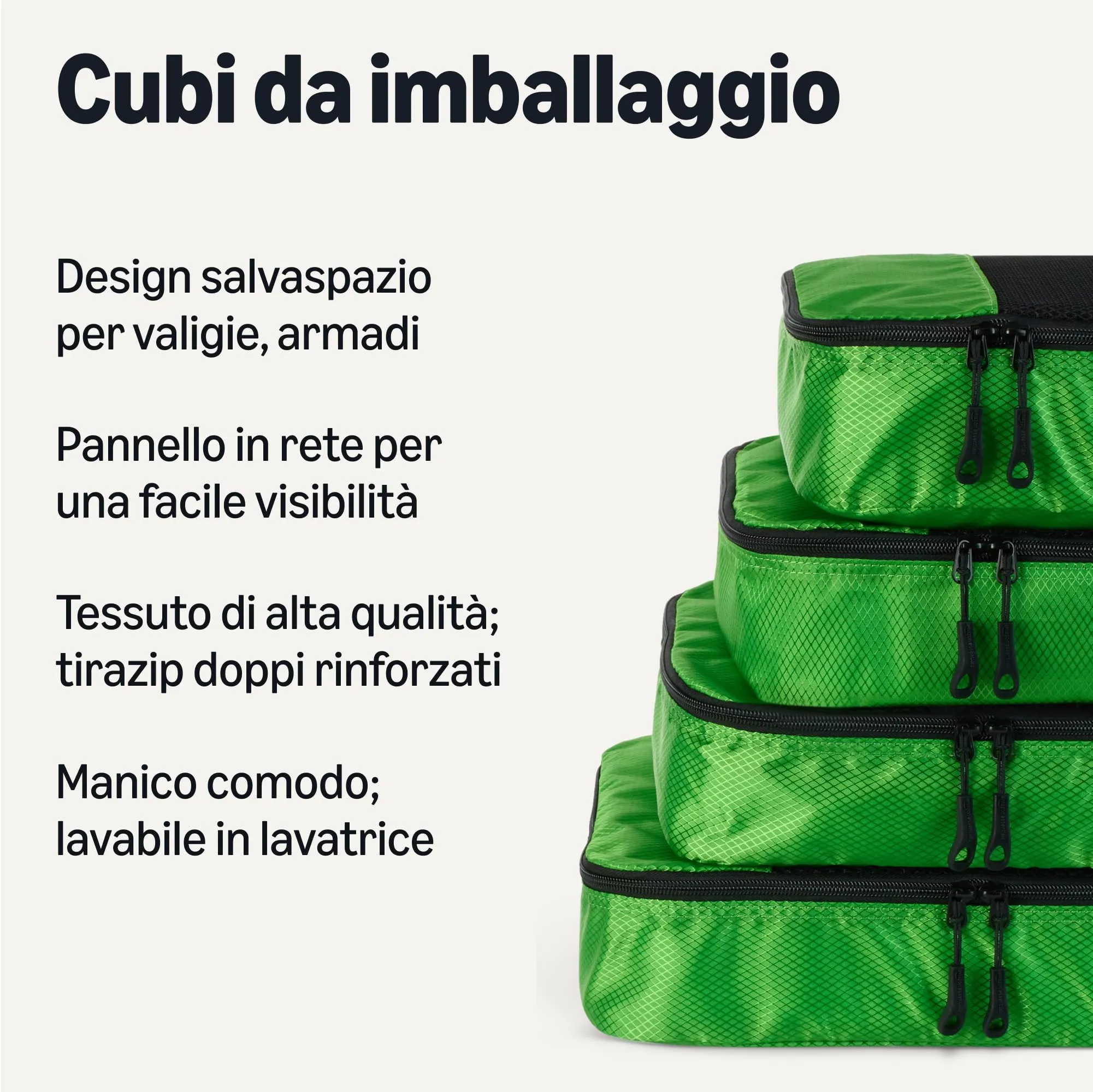 Amazon Essentials Set di 4 Packing Cube, Organizer per Bagagli in Poliestere, Medium, Verde - immagine 2