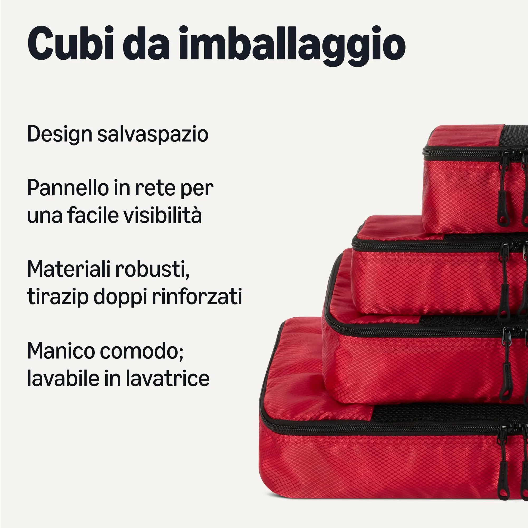 Amazon Essentials Set di 4 Packing Cube per Bagagli, Poliestere, S/M/L/Slim, Rosso - immagine 2