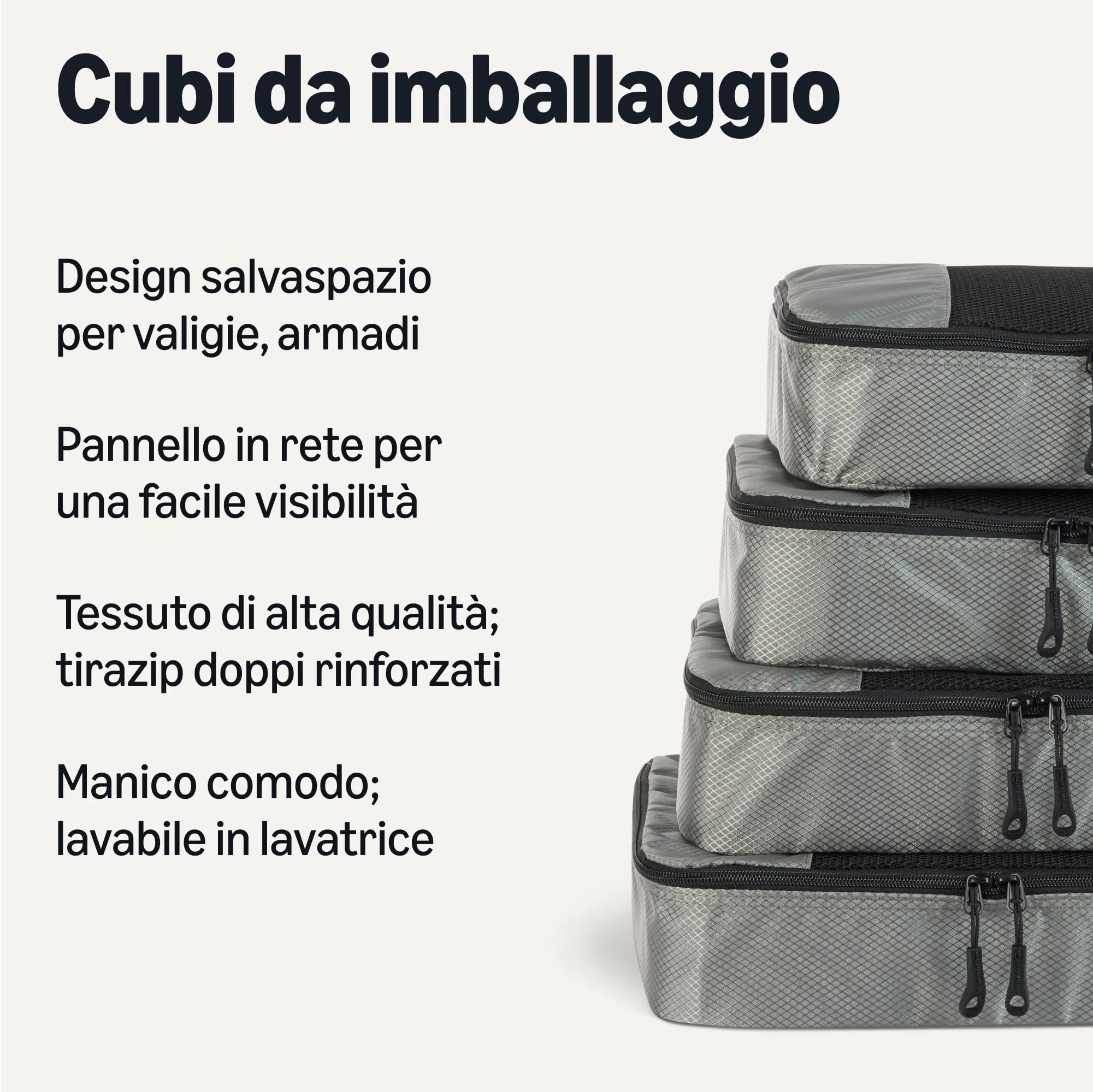 Amazon Essentials Set di 4 Packing Cube Organizer per Bagagli, Medium, Grigio - immagine 2