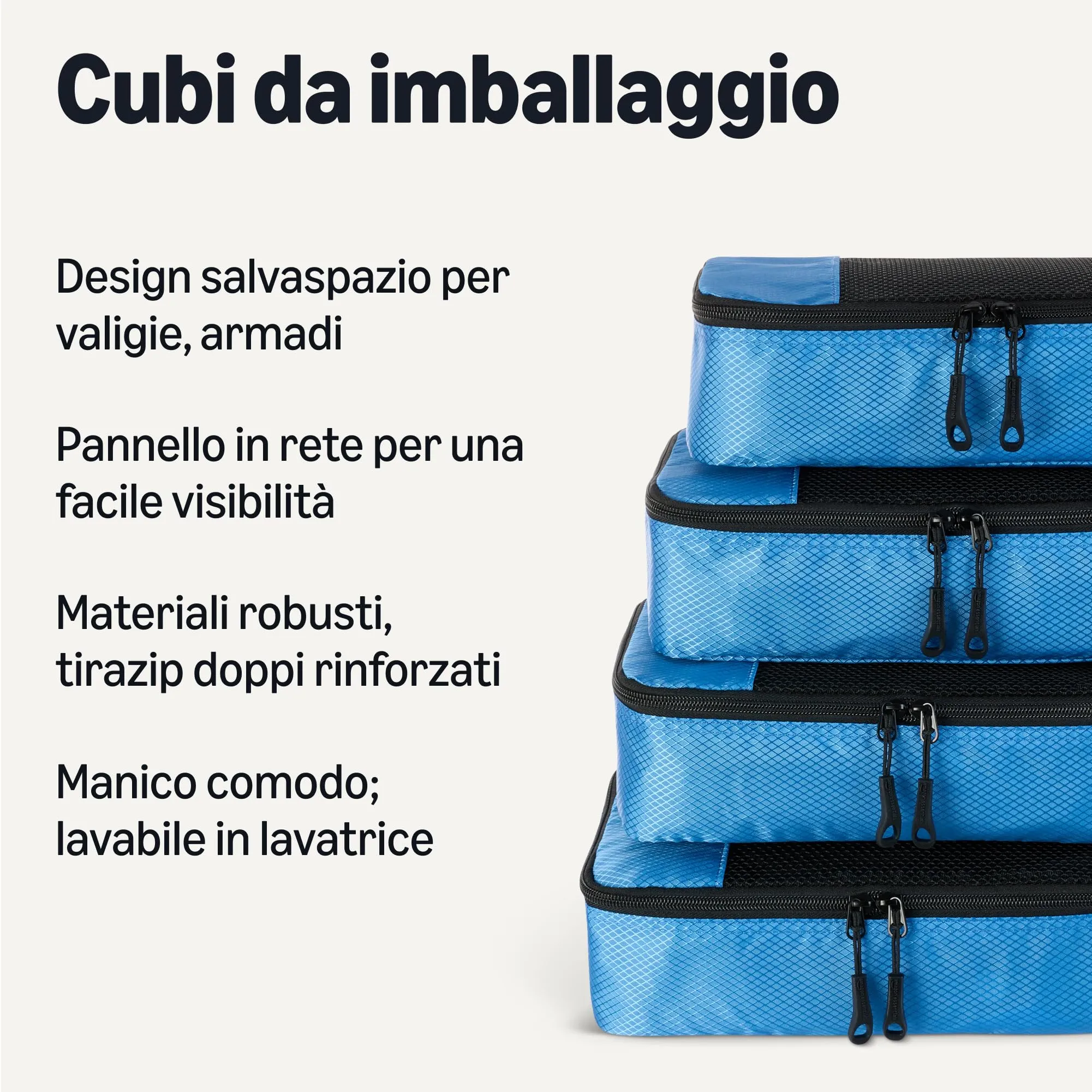 Amazon Essentials Set di 4 Packing Cube, Organizer per Bagagli in Poliestere, Small, Blu Cielo - immagine 2
