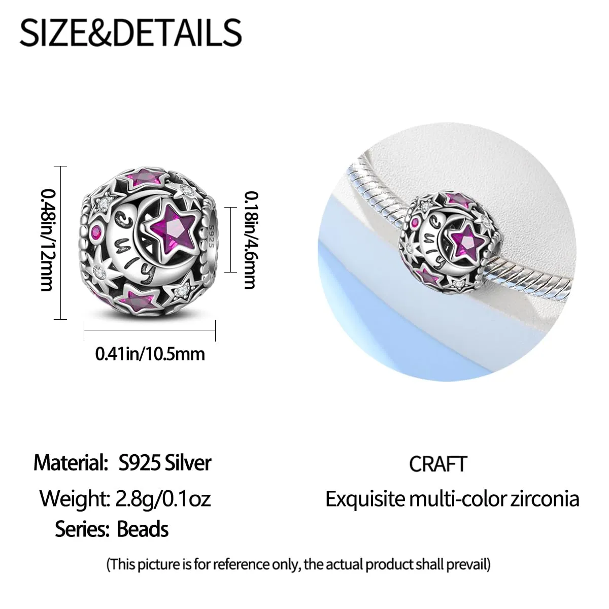 Pandach Bead Charm in Argento Sterling 925 con Cubic Zirconia per Braccialetti e Collane europei - immagine 4