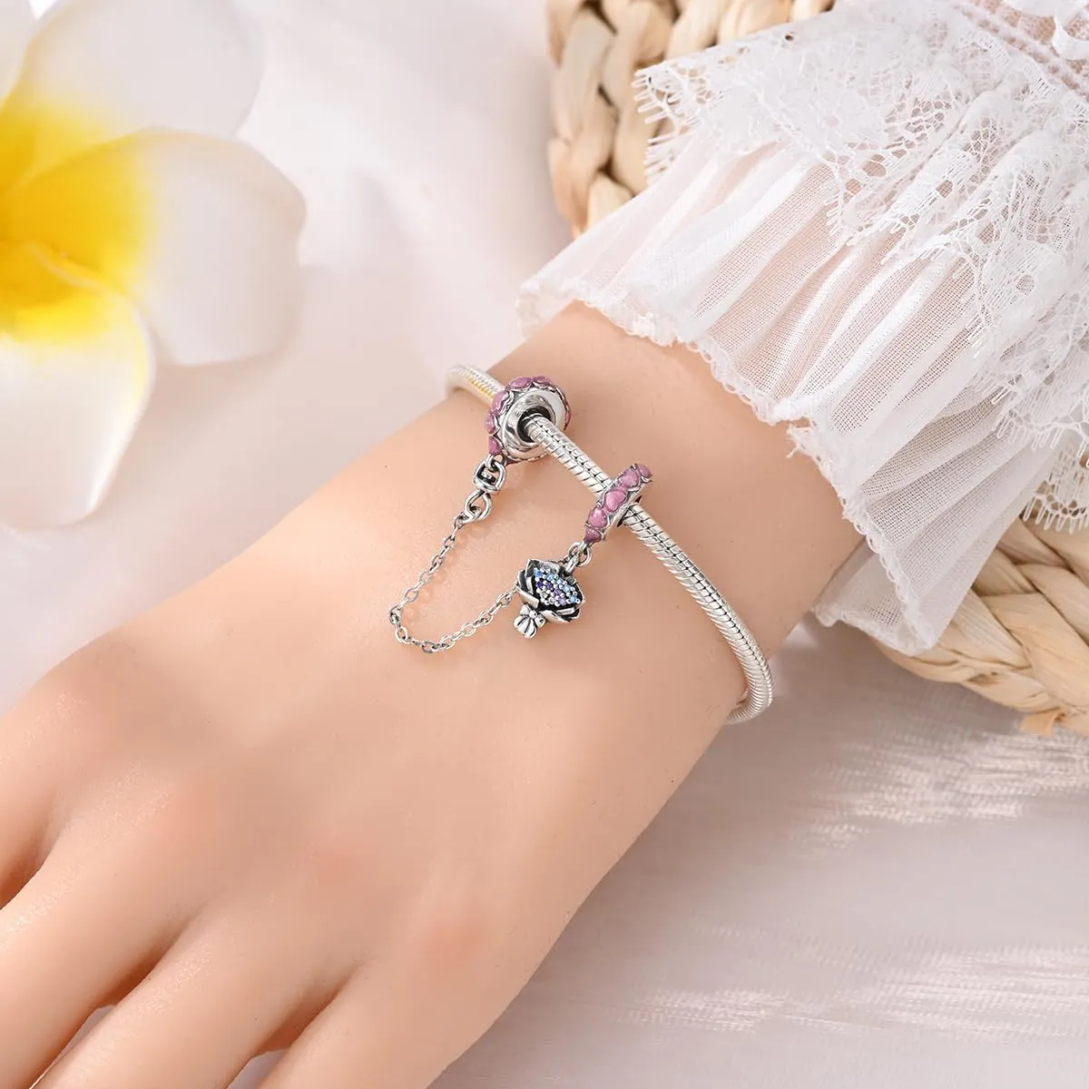 KUNSIR Bead Charm Ciondolo Argento Sterling 925 con Cubic Zirconia per Pandora Braccialetti e Collane Europee - immagine 4