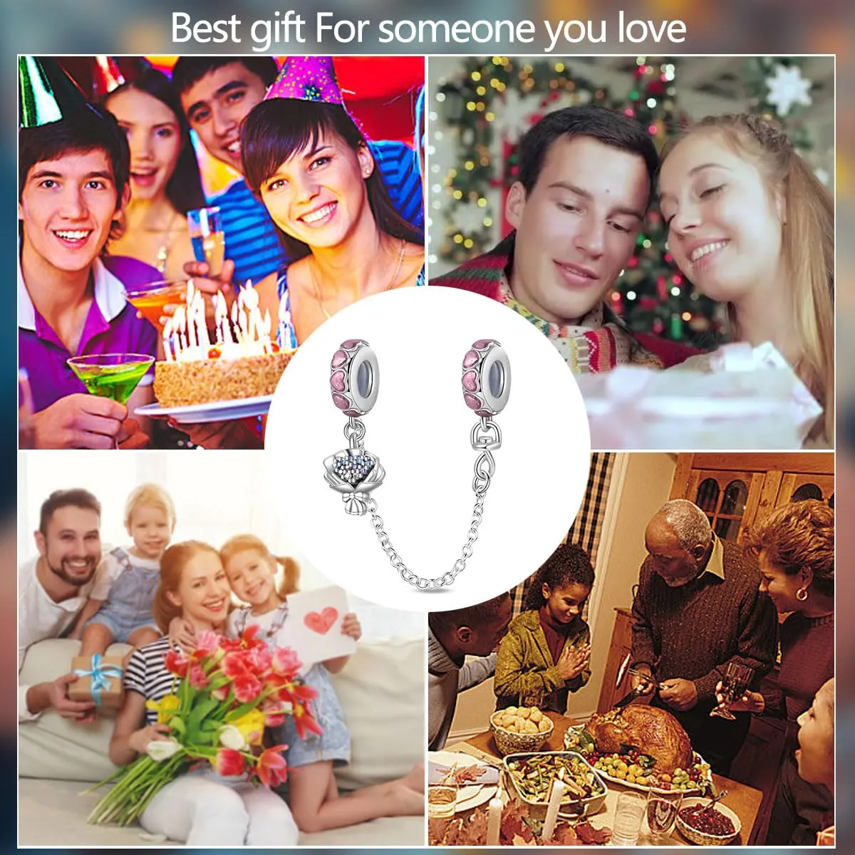 KUNSIR Bead Charm Ciondolo Argento Sterling 925 con Cubic Zirconia per Pandora Braccialetti e Collane Europee - immagine 6