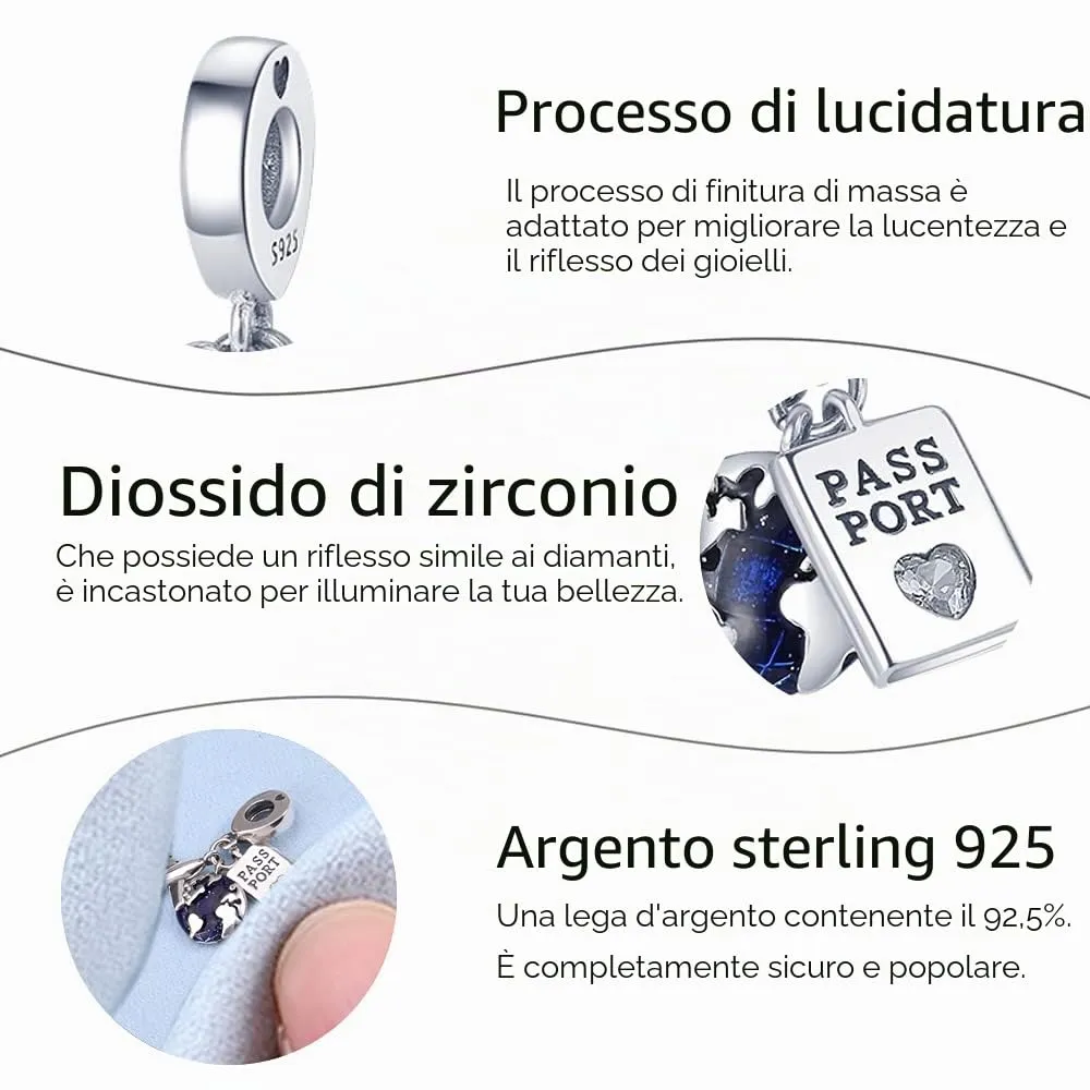 KUNSIR Bead Charm Ciondolo Argento Sterling 925 con Cubic Zirconia per Braccialetti e Collane Europei - immagine 3