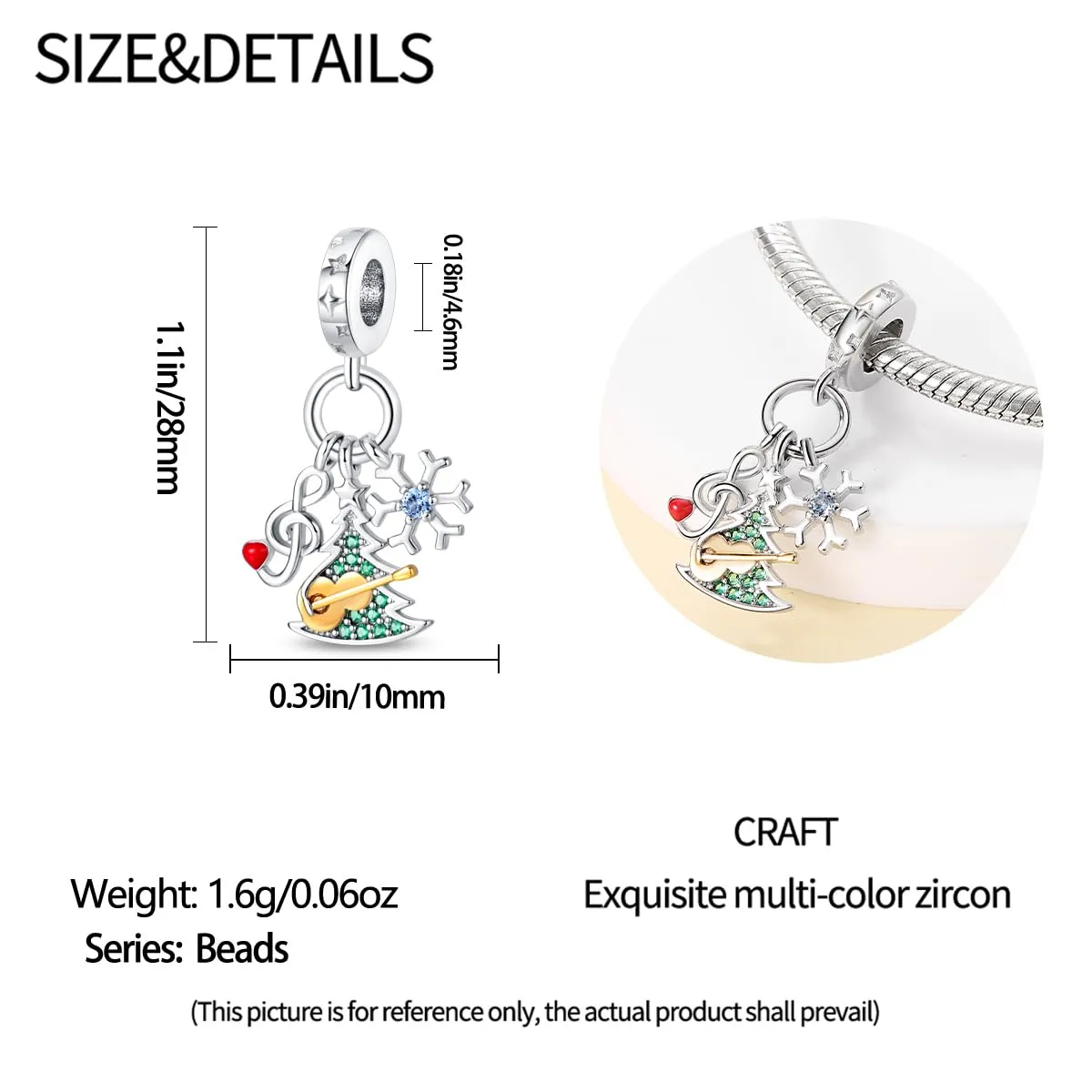 KUNSIR Bead Charm Ciondolo Argento Sterling 925 con Cubic Zirconia per Braccialetti e Collane Europei - immagine 5