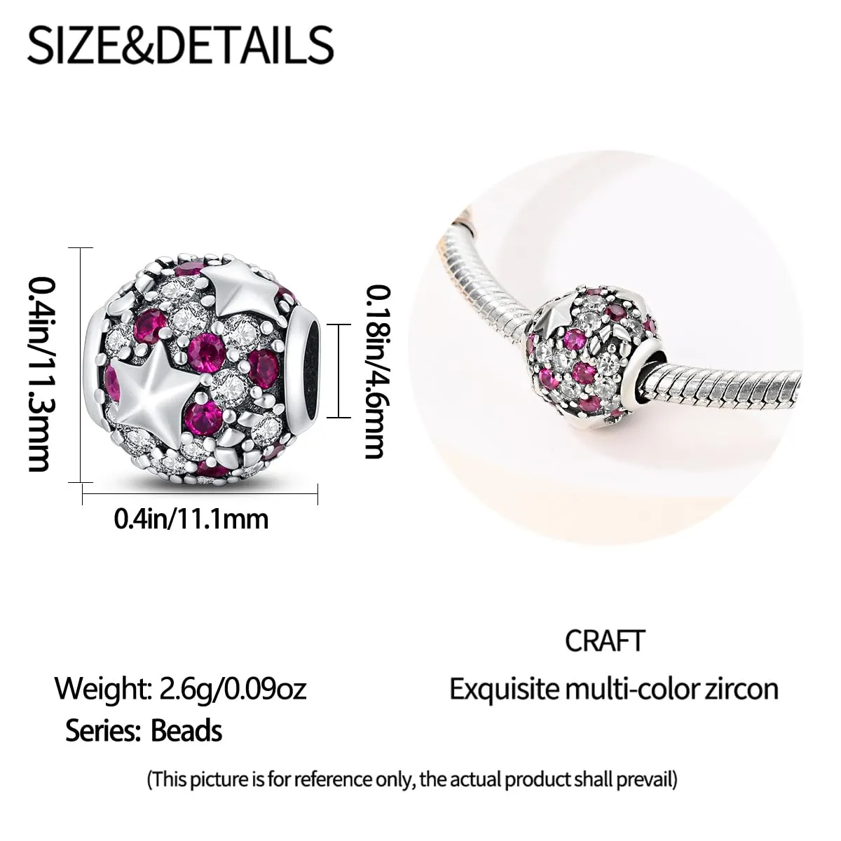KUNSIR Bead Charm in Argento Sterling 925 con Cubic Zirconia per Braccialetti e Collane Europei - immagine 5