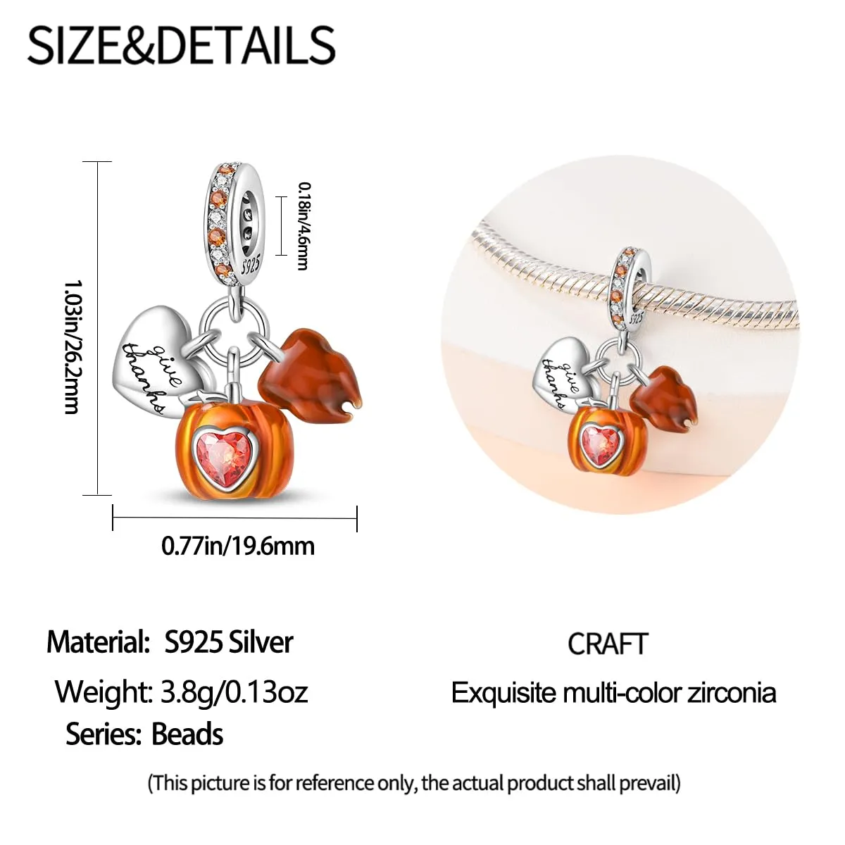 KUNSIR Bead Charm Ciondolo Argento Sterling 925 con Cubic Zirconia per Braccialetti e Collane Europei - immagine 5
