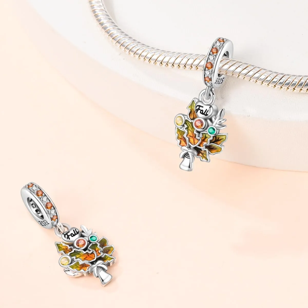 KUNSIR Bead Charm Ciondolo Argento Sterling 925 con Cubic Zirconia per Pandora Braccialetti e Collane Europei - immagine 2