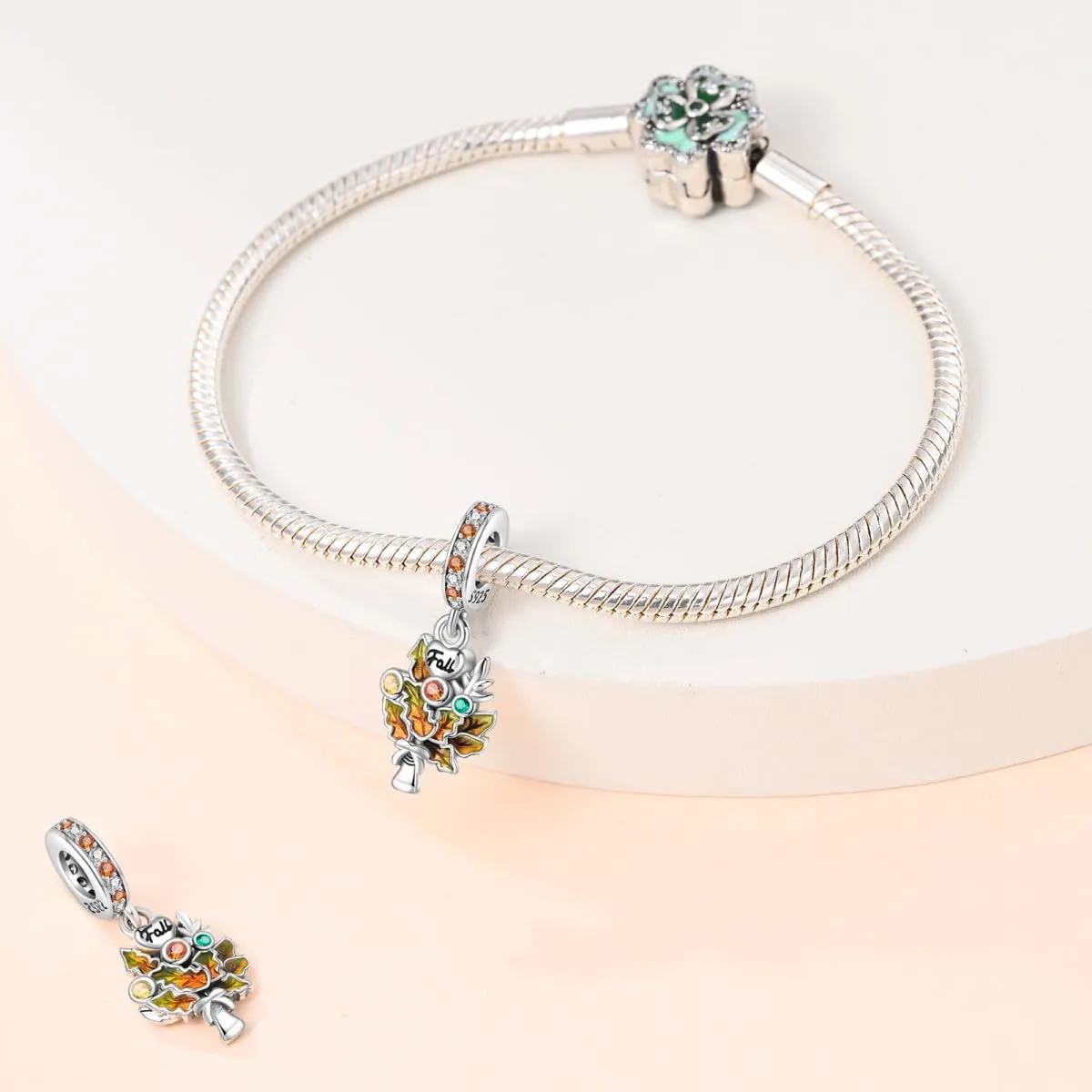 KUNSIR Bead Charm Ciondolo Argento Sterling 925 con Cubic Zirconia per Pandora Braccialetti e Collane Europei - immagine 3