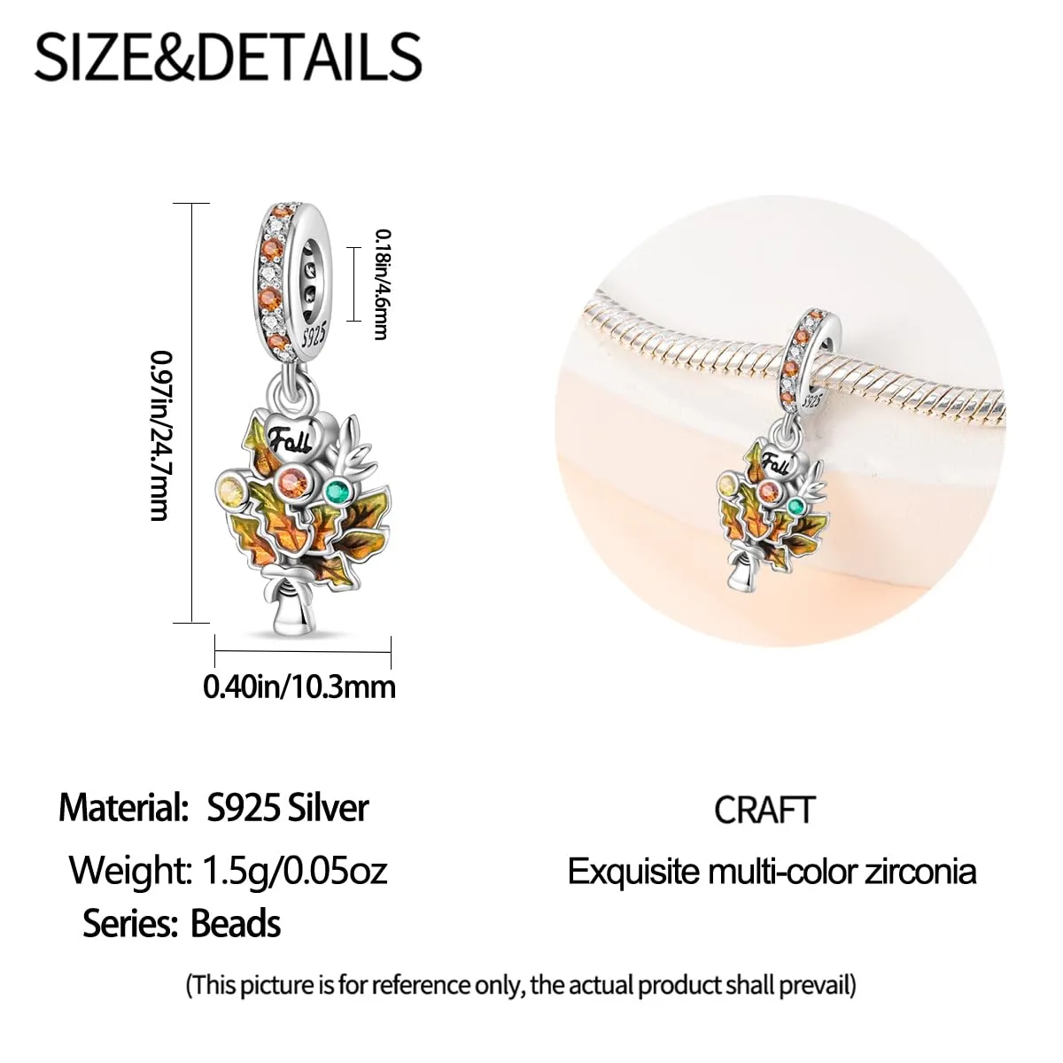 KUNSIR Bead Charm Ciondolo Argento Sterling 925 con Cubic Zirconia per Pandora Braccialetti e Collane Europei - immagine 5