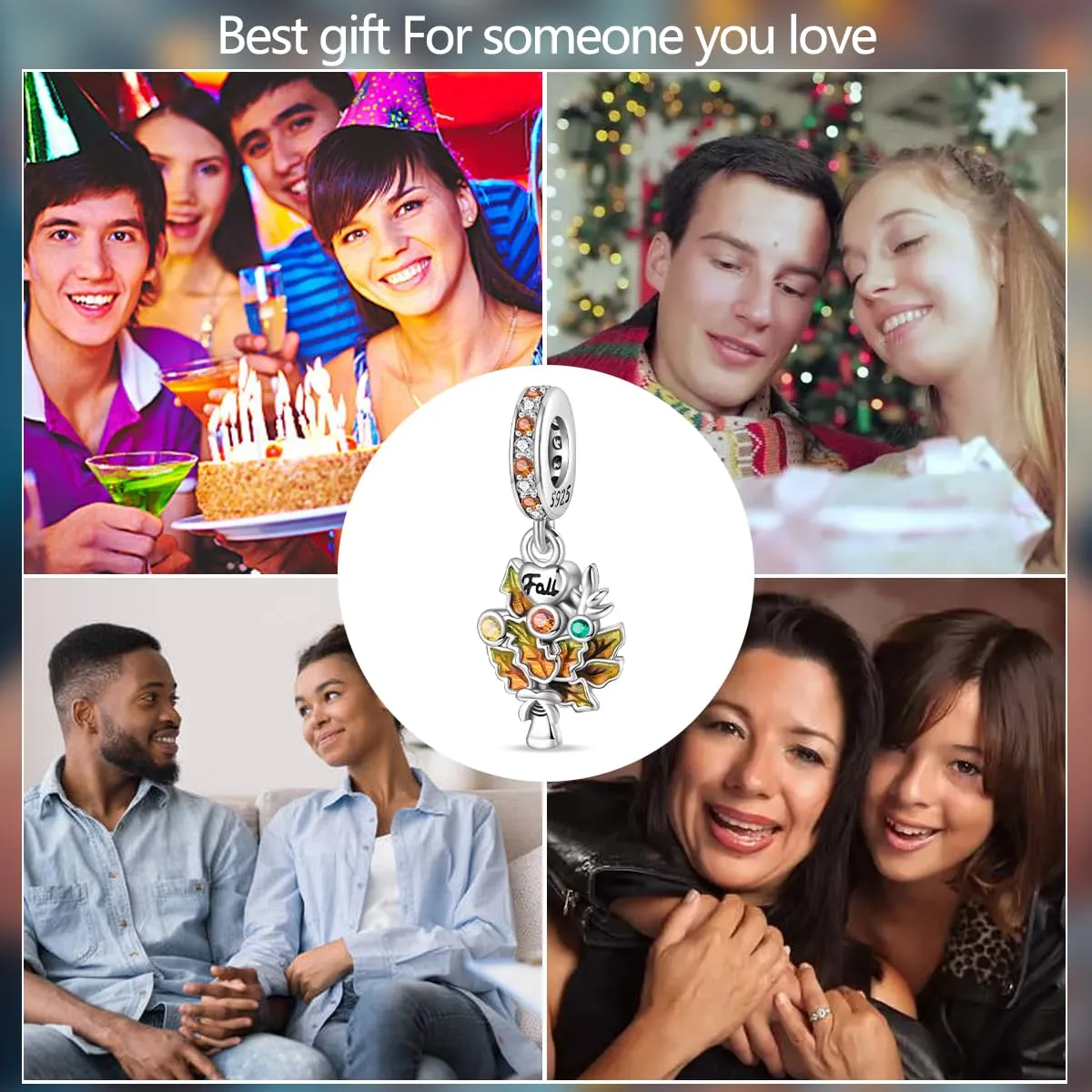 KUNSIR Bead Charm Ciondolo Argento Sterling 925 con Cubic Zirconia per Pandora Braccialetti e Collane Europei - immagine 6