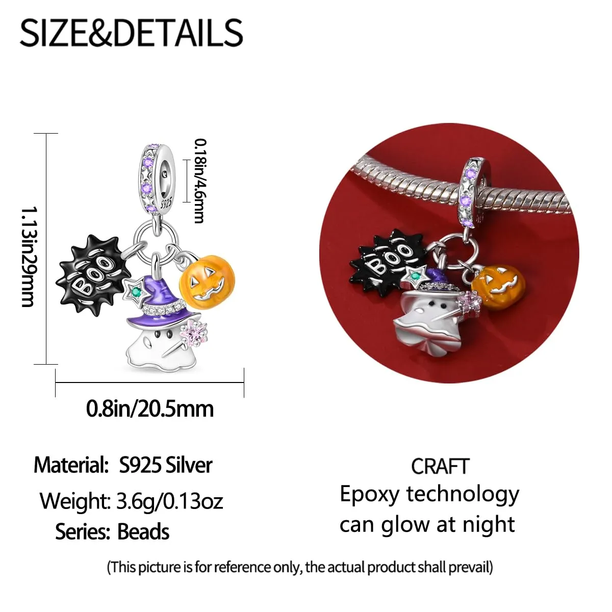 KUNSIR Bead Charm Ciondolo Argento Sterling 925 con Cubic Zirconia per Pandora, Braccialetti e Collane Europee - immagine 6