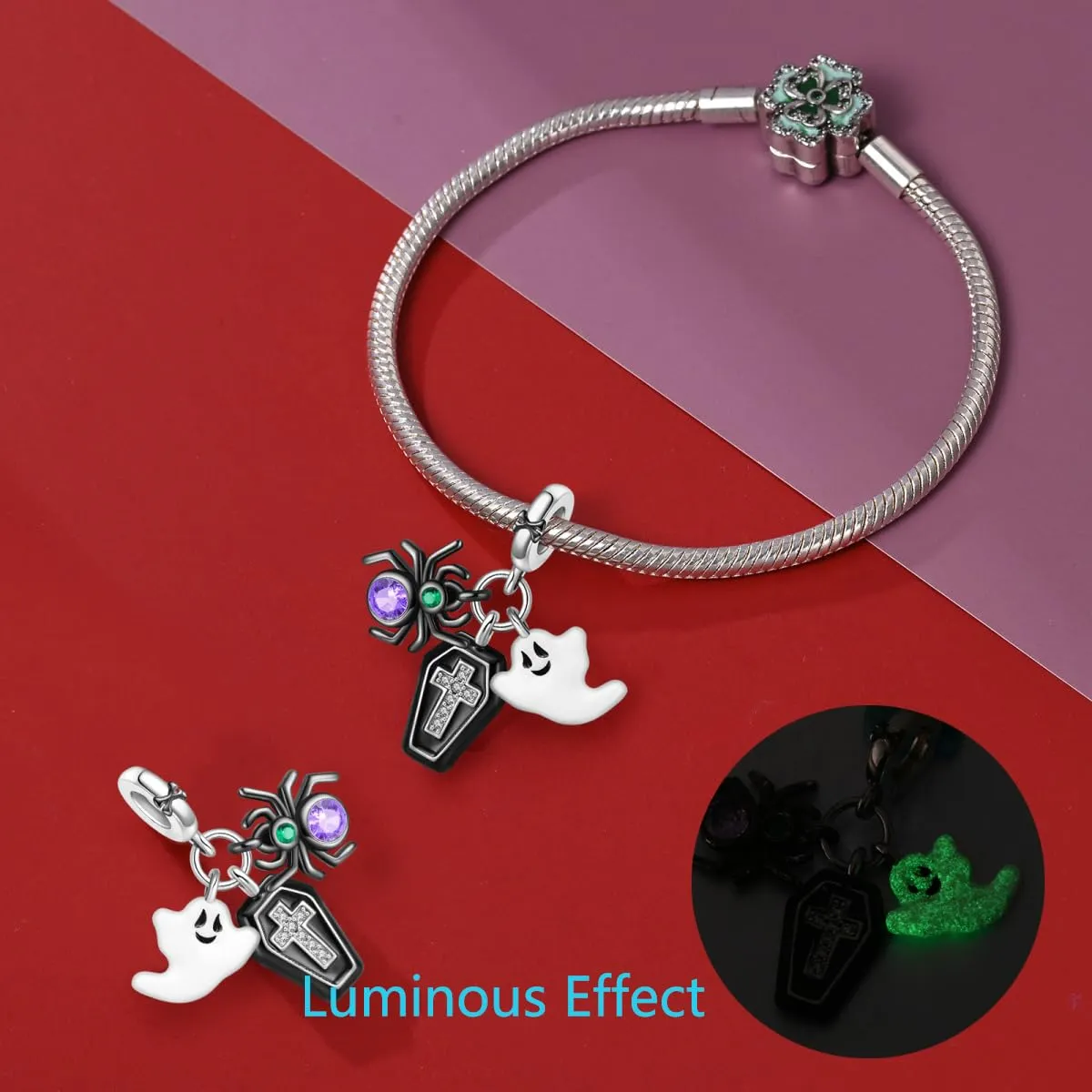 KUNSIR Bead Charm Ciondolo Argento Sterling 925 con Cubic Zirconia per Pandora Braccialetti e Collane Europee - immagine 3