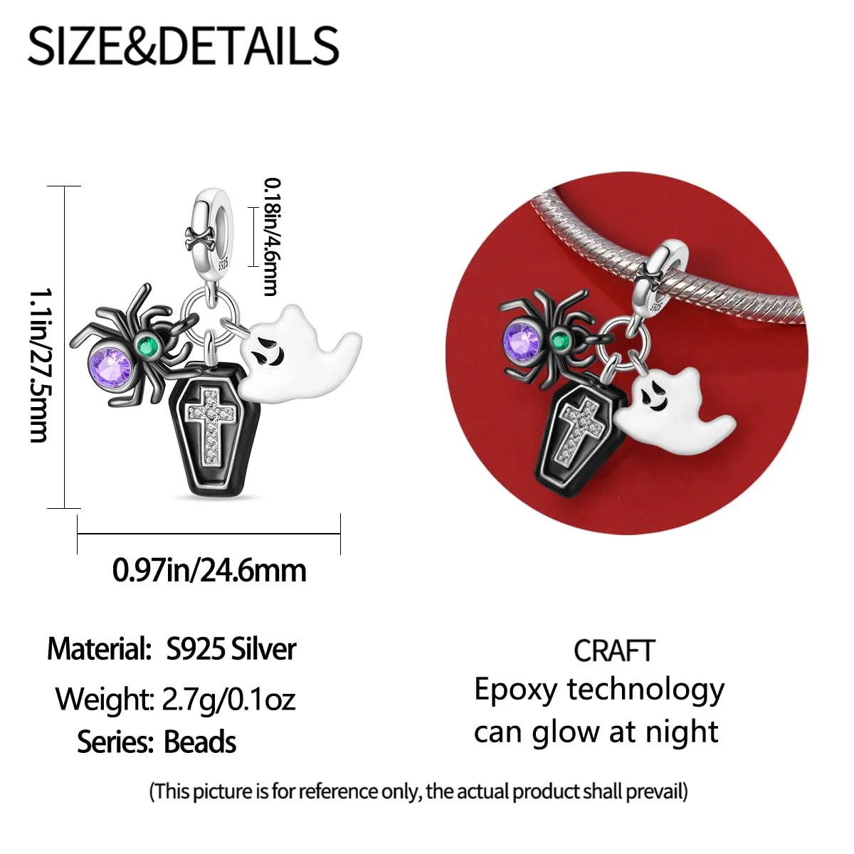 KUNSIR Bead Charm Ciondolo Argento Sterling 925 con Cubic Zirconia per Pandora Braccialetti e Collane Europee - immagine 6