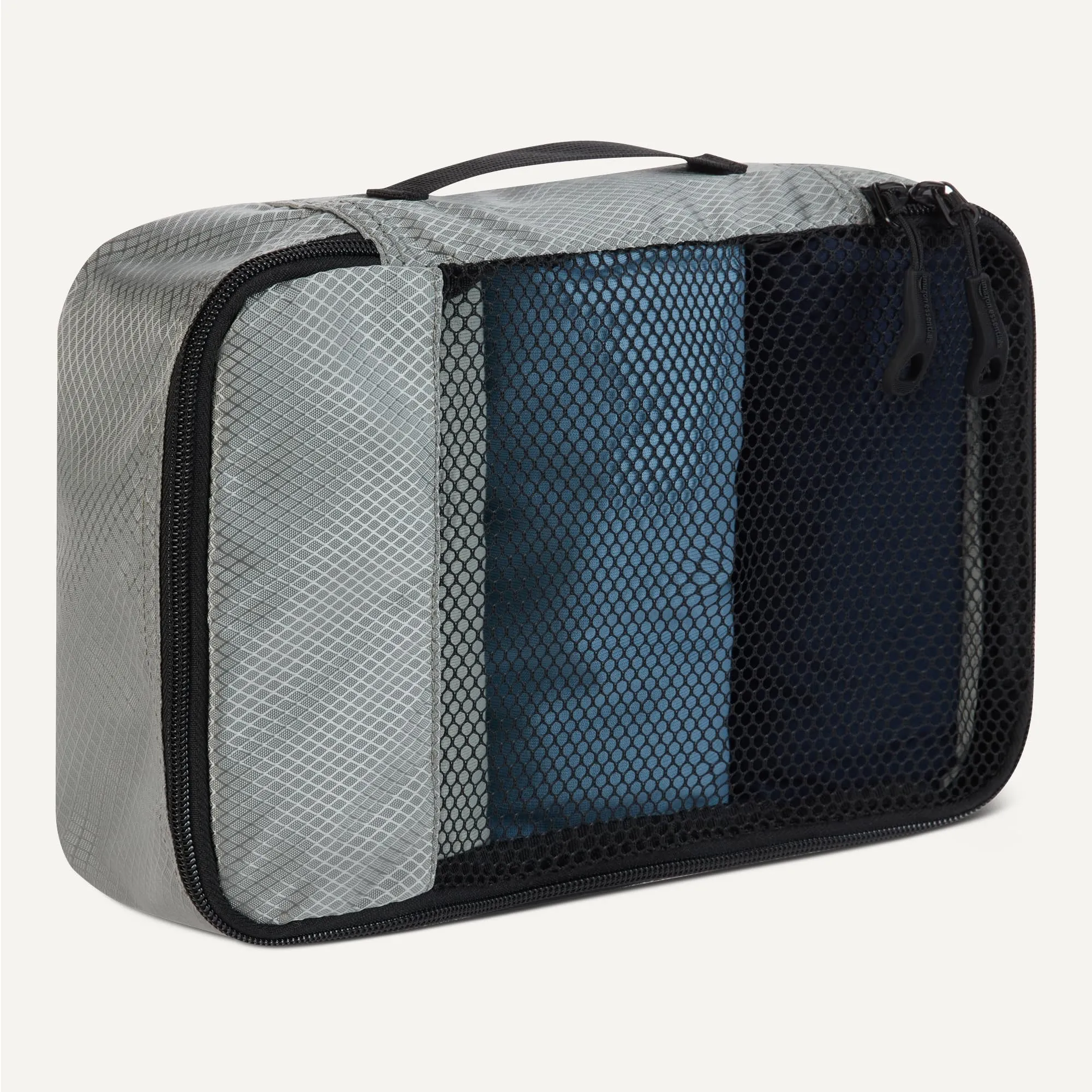 Amazon Essentials Set di 4 Packing Cube, Organizer per Bagagli in Poliestere con Doppia Cerniera e Rete, Small, Grigio - immagine 4