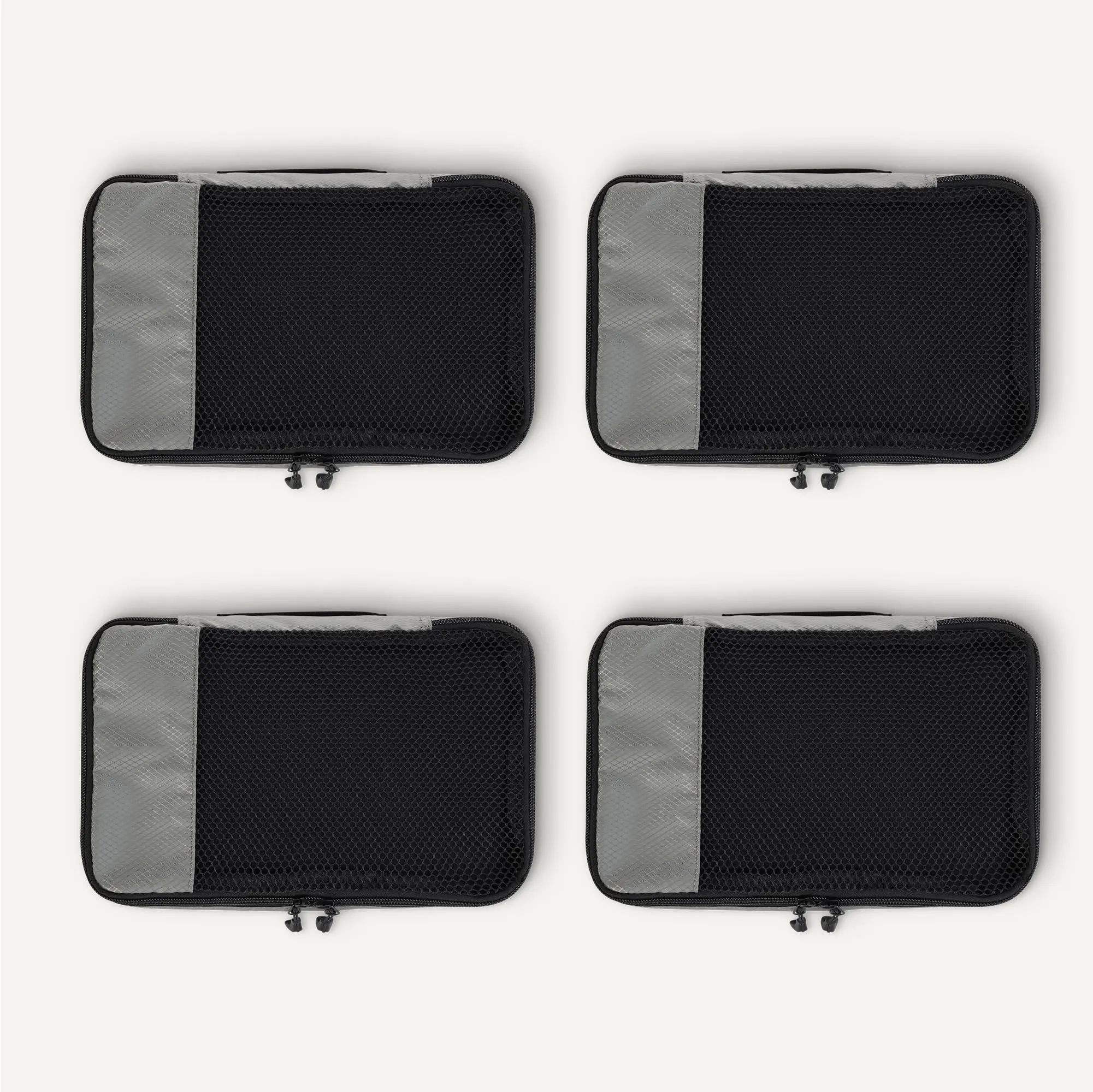 Amazon Essentials Set di 4 Packing Cube, Organizer per Bagagli in Poliestere con Doppia Cerniera e Rete, Small, Grigio - immagine 5