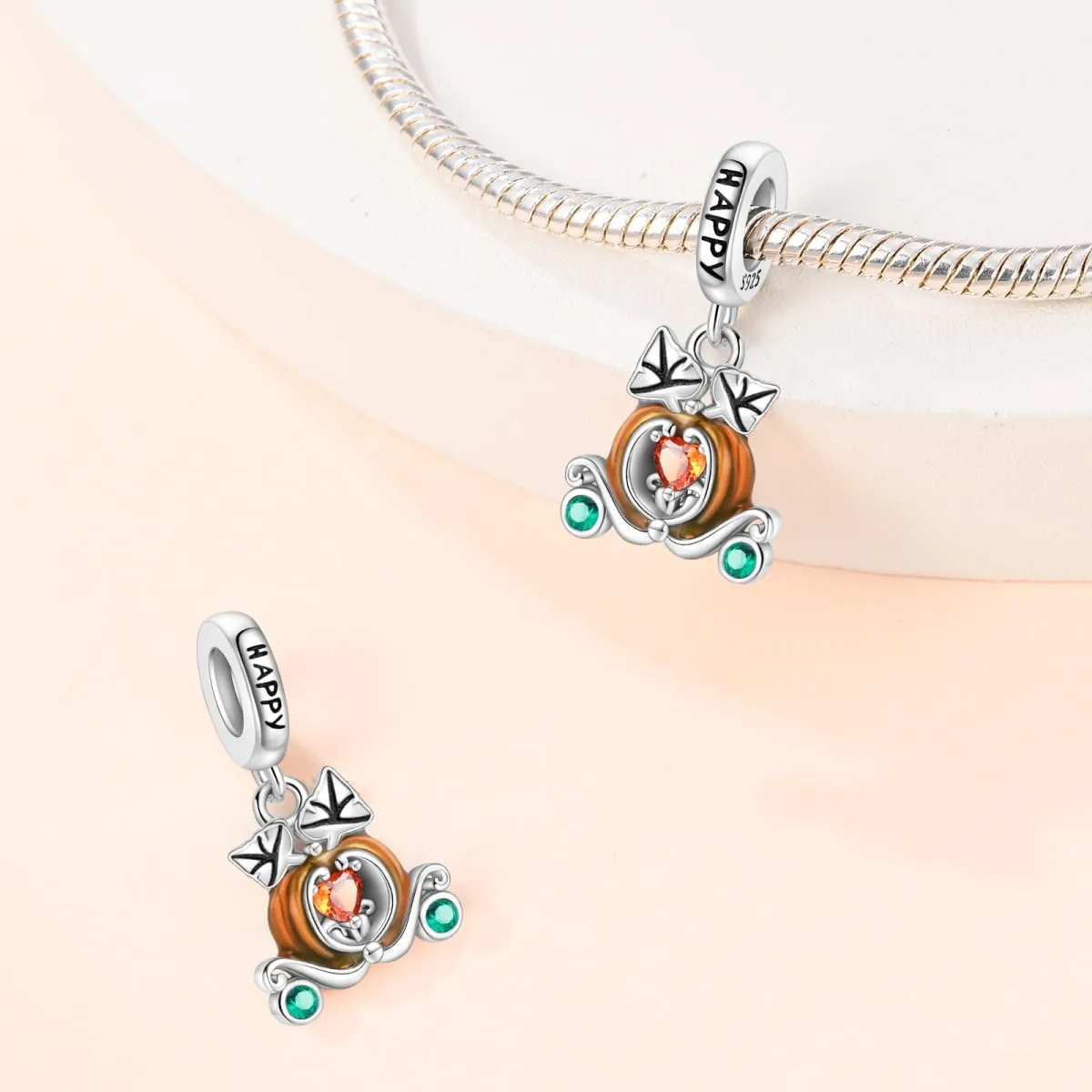 KUNSIR Bead Charm in Argento Sterling 925 con Cubic Zirconia, Compatibile con Braccialetti e Collane Europei - immagine 2