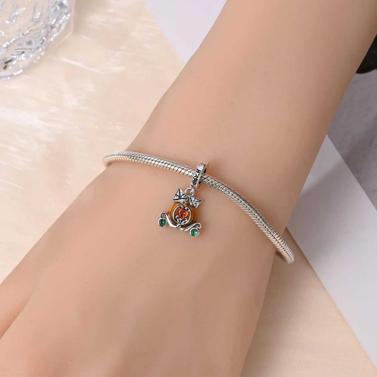 KUNSIR Bead Charm in Argento Sterling 925 con Cubic Zirconia, Compatibile con Braccialetti e Collane Europei - immagine 4