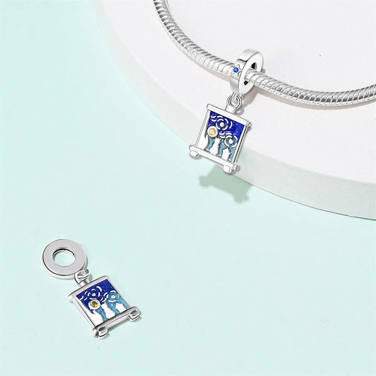 KUNSIR Bead Charm Ciondolo Argento Sterling 925 con Cubic Zirconia per Pandora Braccialetti e Collane Europei - immagine 2