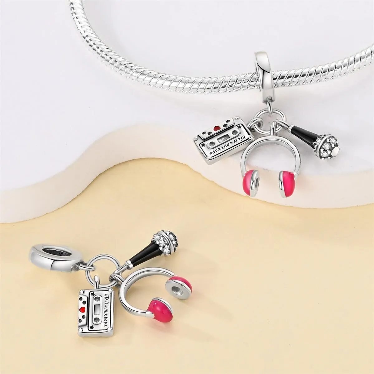 KUNSIR Bead Charm Ciondolo Argento Sterling 925 con Cubic Zirconia per Braccialetti e Collane Europei - immagine 2