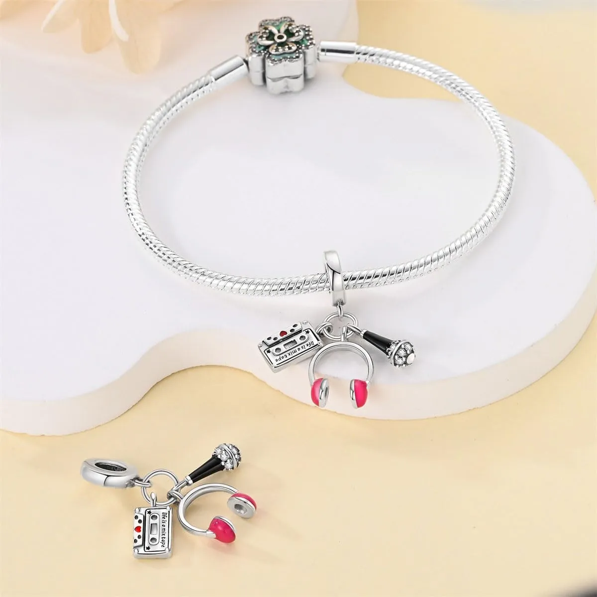 KUNSIR Bead Charm Ciondolo Argento Sterling 925 con Cubic Zirconia per Braccialetti e Collane Europei - immagine 3
