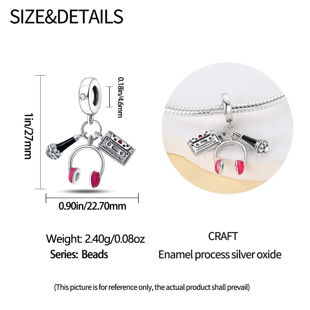 KUNSIR Bead Charm Ciondolo Argento Sterling 925 con Cubic Zirconia per Braccialetti e Collane Europei - immagine 5