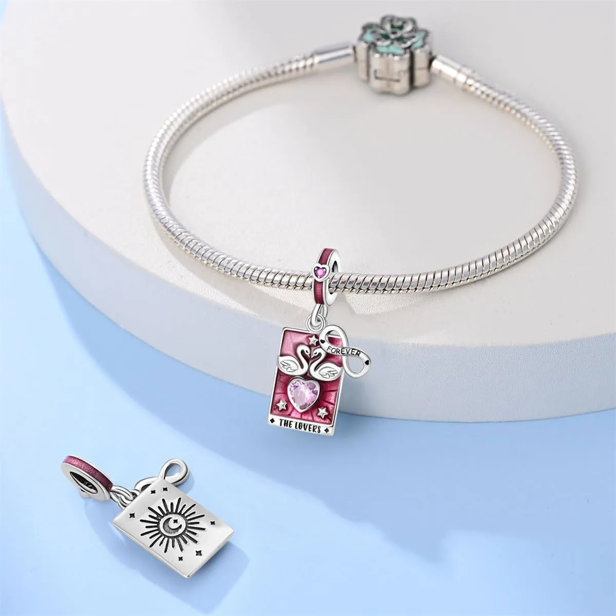 KUNSIR Ciondolo in Argento Sterling 925 con Cubic Zirconia per Braccialetti e Collane Europei - immagine 3