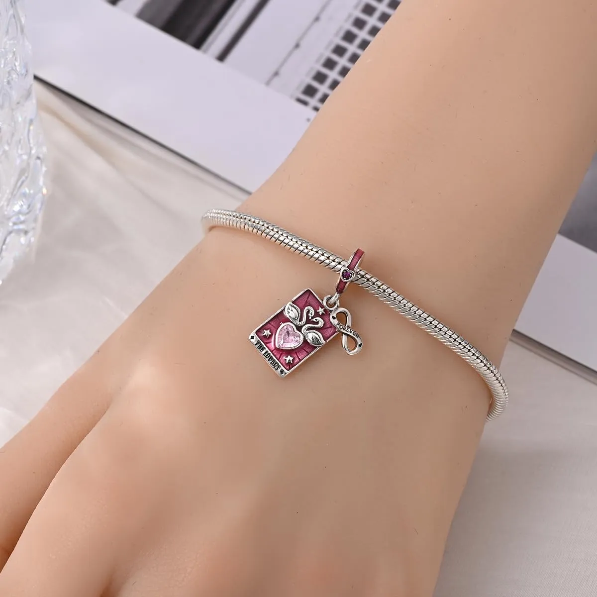 KUNSIR Ciondolo in Argento Sterling 925 con Cubic Zirconia per Braccialetti e Collane Europei - immagine 4