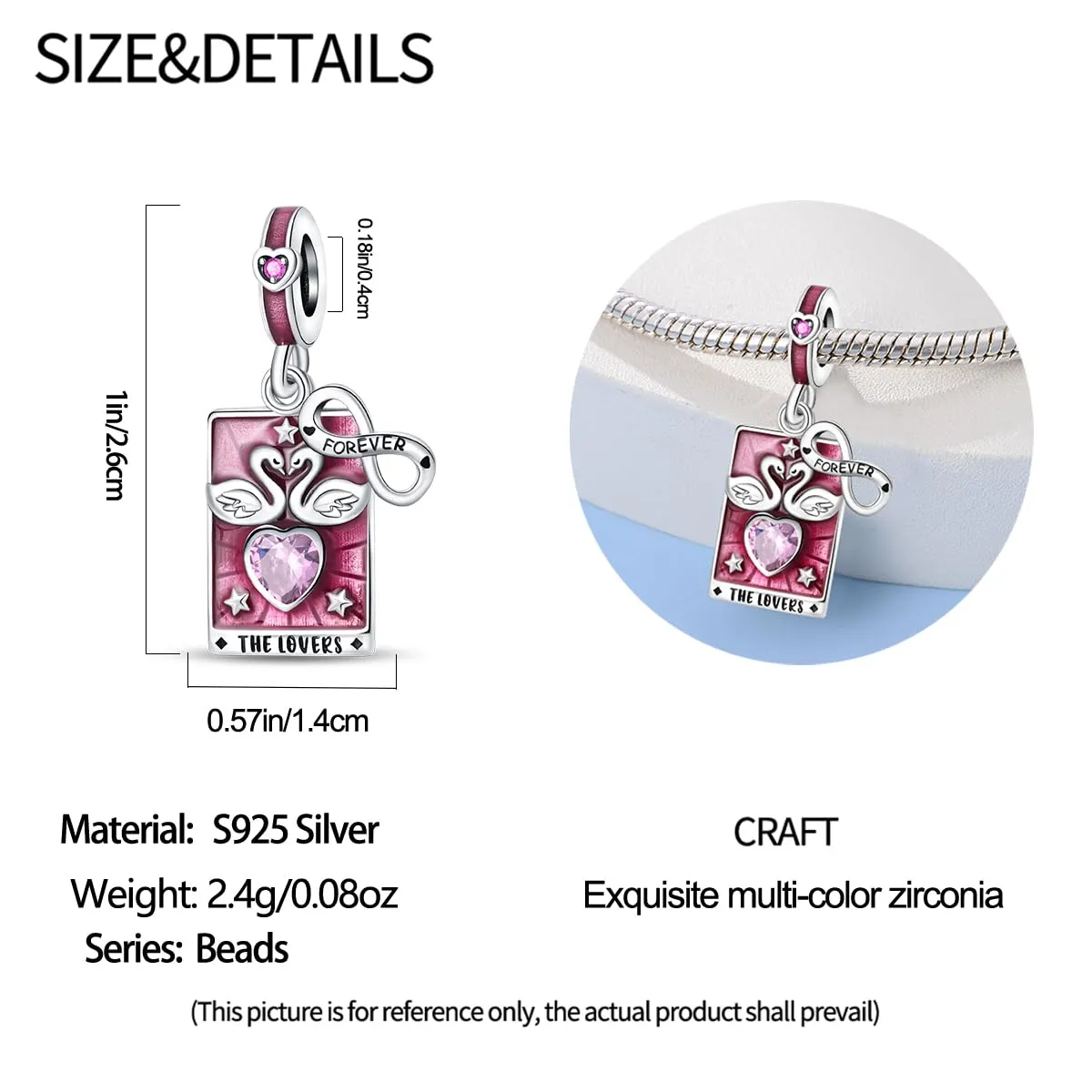 KUNSIR Ciondolo in Argento Sterling 925 con Cubic Zirconia per Braccialetti e Collane Europei - immagine 5