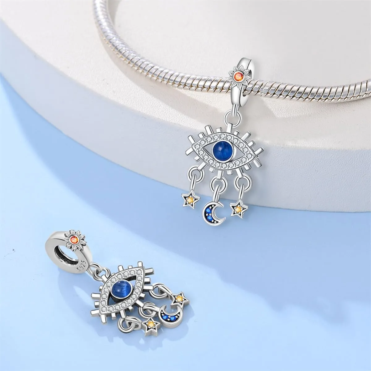 KUNSIR Bead Charm in Argento Sterling 925 con Cubic Zirconia, Compatibile con Braccialetti e Collane Europei - immagine 2