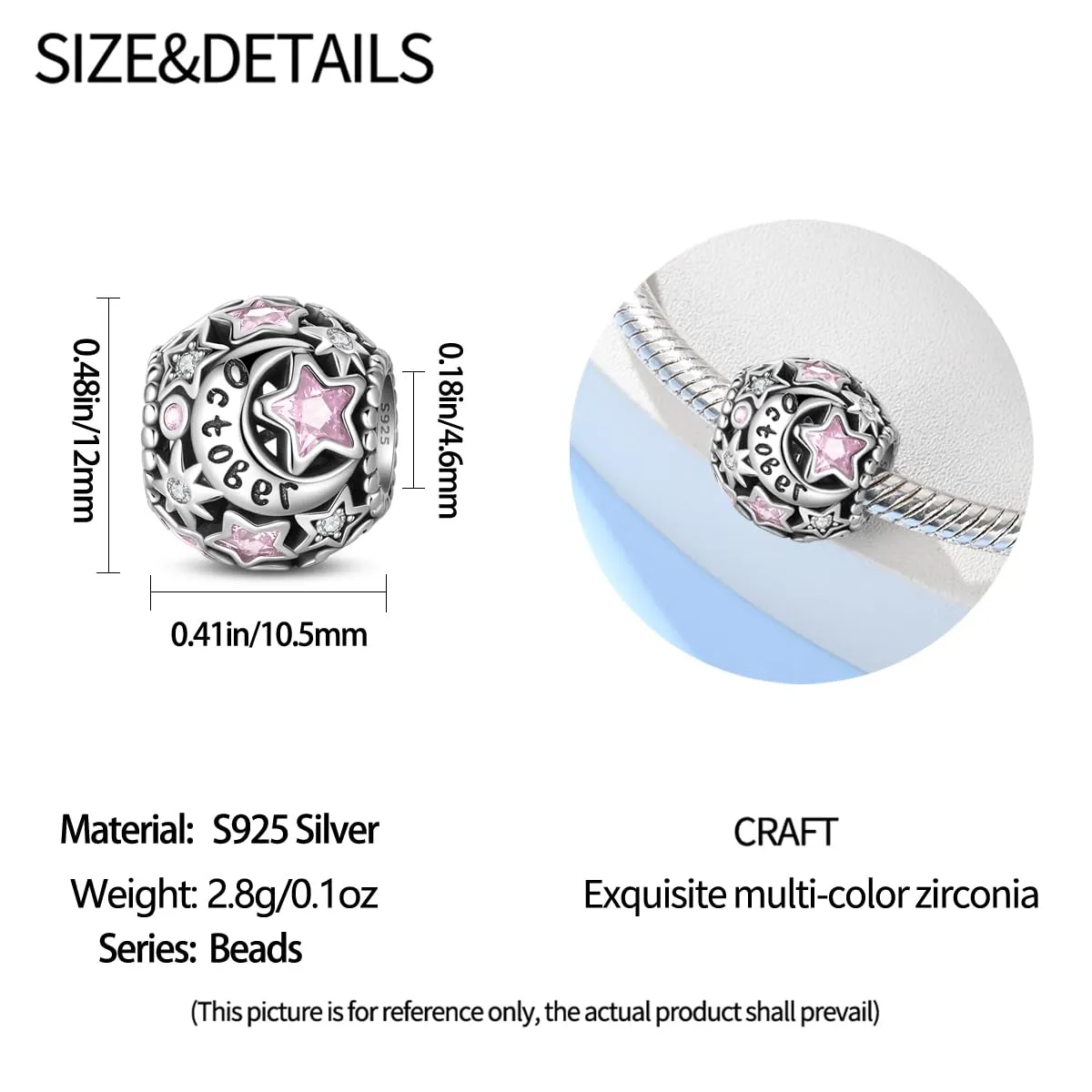 Pandach Bead Charm in Argento Sterling 925 con Cubic Zirconia per Braccialetti e Collane europei - immagine 5