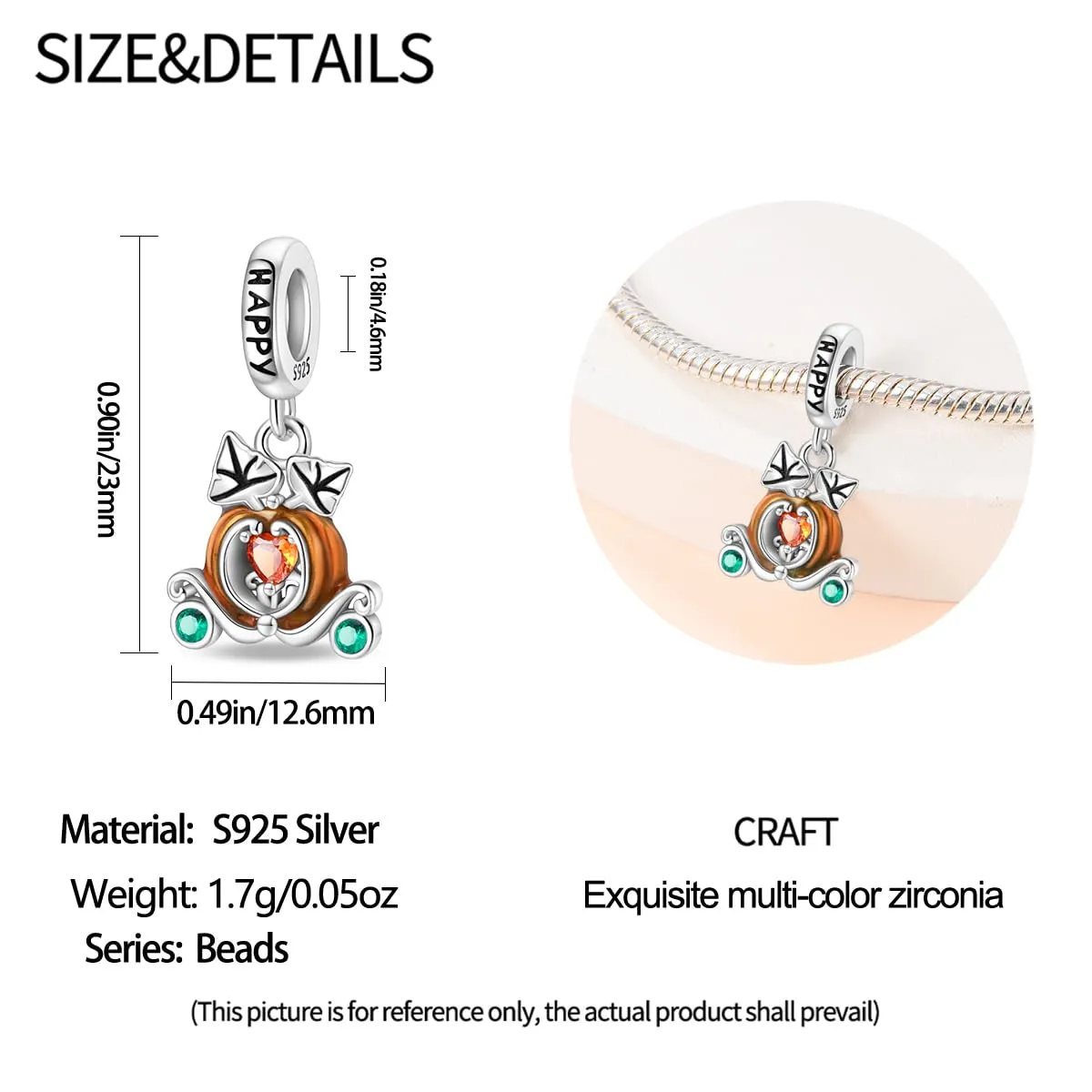 Pandach Bead Charm in Argento Sterling 925 con Cubic Zirconia, Compatibile con Braccialetti e Collane Europei - immagine 5