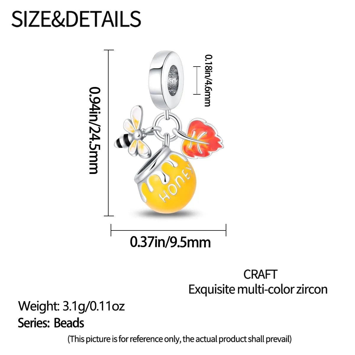 Pandach Bead Charm Ciondolo Argento Sterling 925 con Cubic Zirconia per Braccialetti e Collane Europei - immagine 5