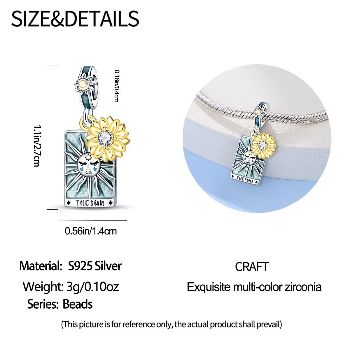 KUNSIR Ciondolo in Argento Sterling 925 con Cubic Zirconia per Braccialetti e Collane Europei - immagine 5