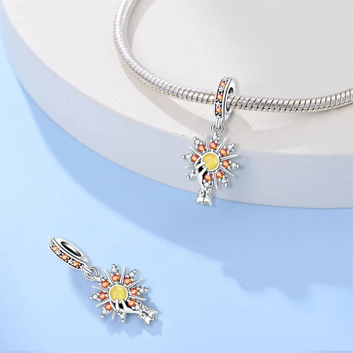KUNSIR Bead Charm in Argento Sterling 925 con Cubic Zirconia, Compatibile con Braccialetti e Collane Europei - immagine 2