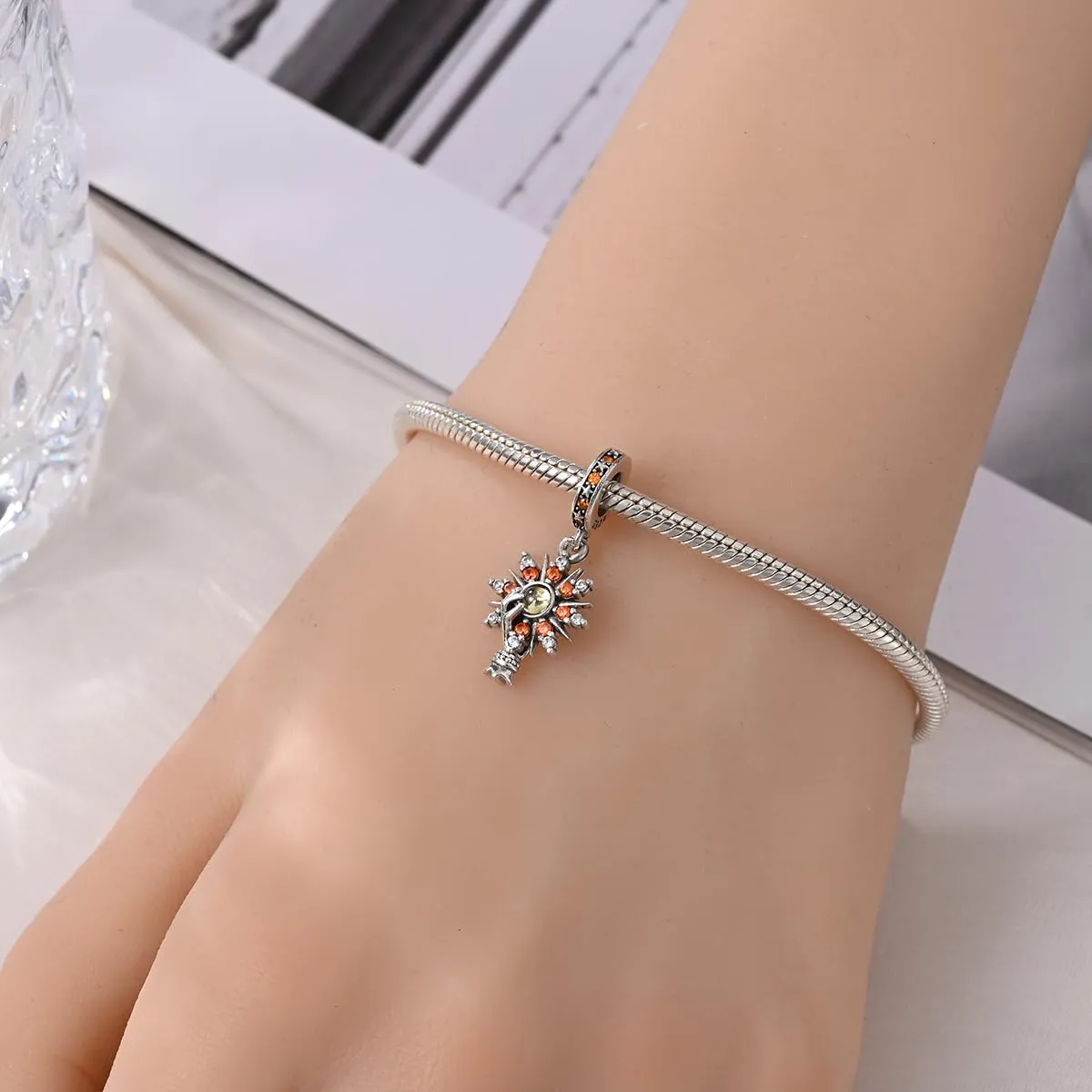 KUNSIR Bead Charm in Argento Sterling 925 con Cubic Zirconia, Compatibile con Braccialetti e Collane Europei - immagine 4