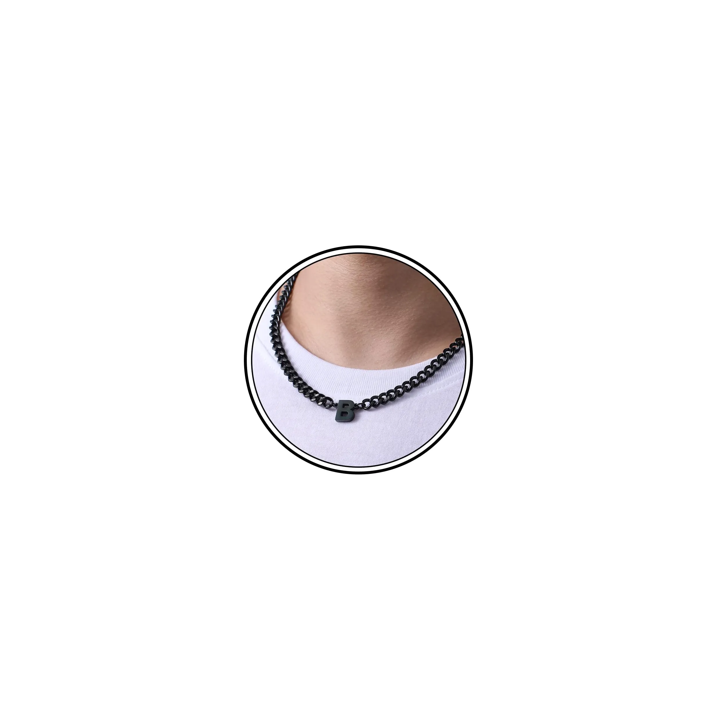 Esmoly Collana Uomo in Acciaio Inossidabile 316L, Cuban Chain 6.5mm con Lettere A-Z, 18+2 Pollici, Nero B - immagine 1