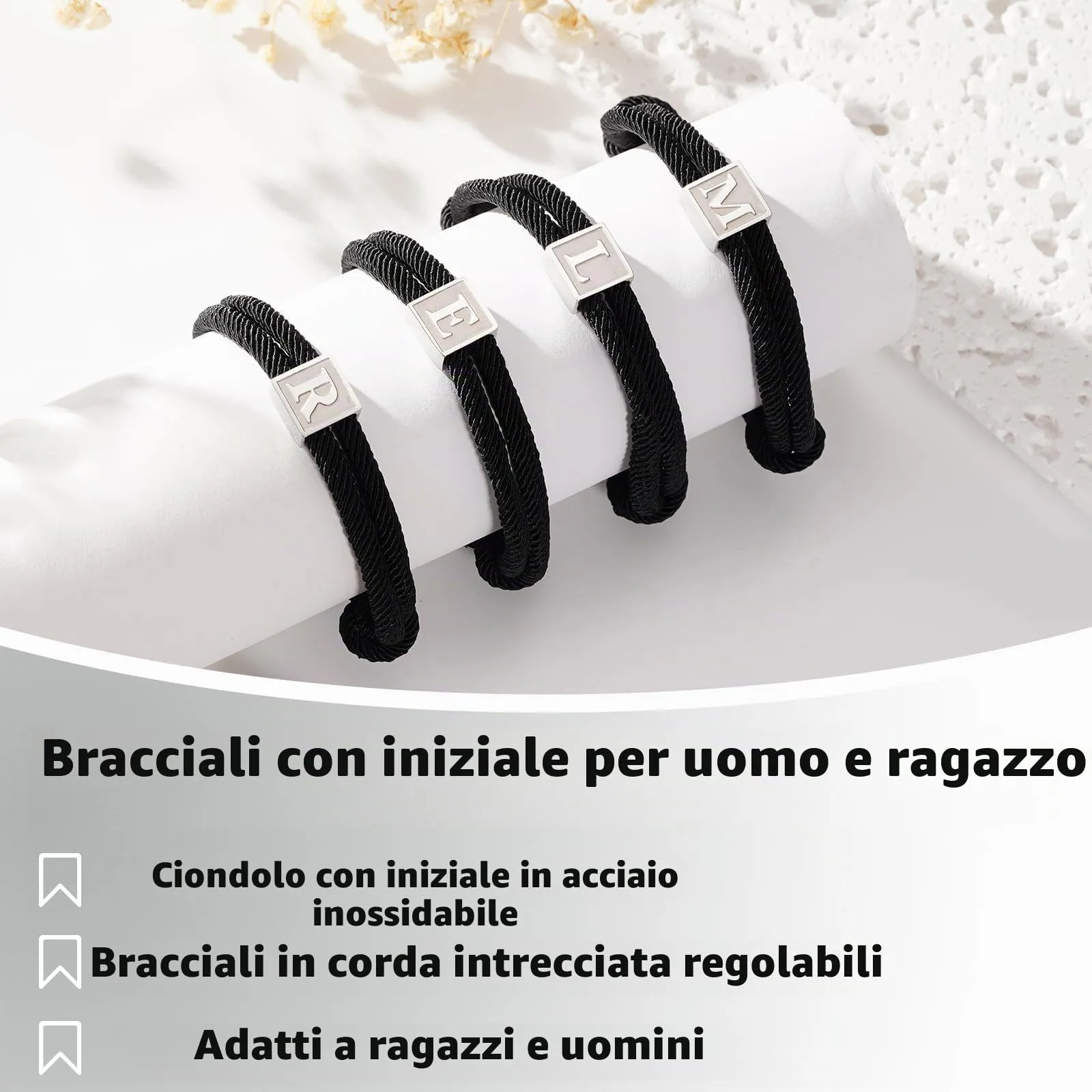 Esmoly Bracciale Uomo con Iniziale R in Corda Intrecciata Argento - immagine 4