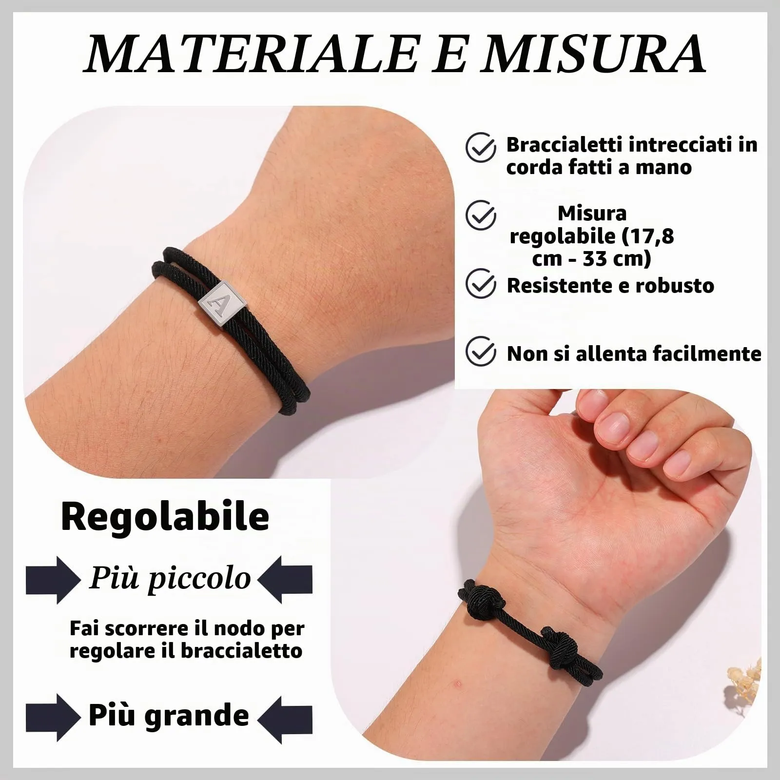 Esmoly Bracciale Uomo con Iniziale R in Corda Intrecciata Argento - immagine 5