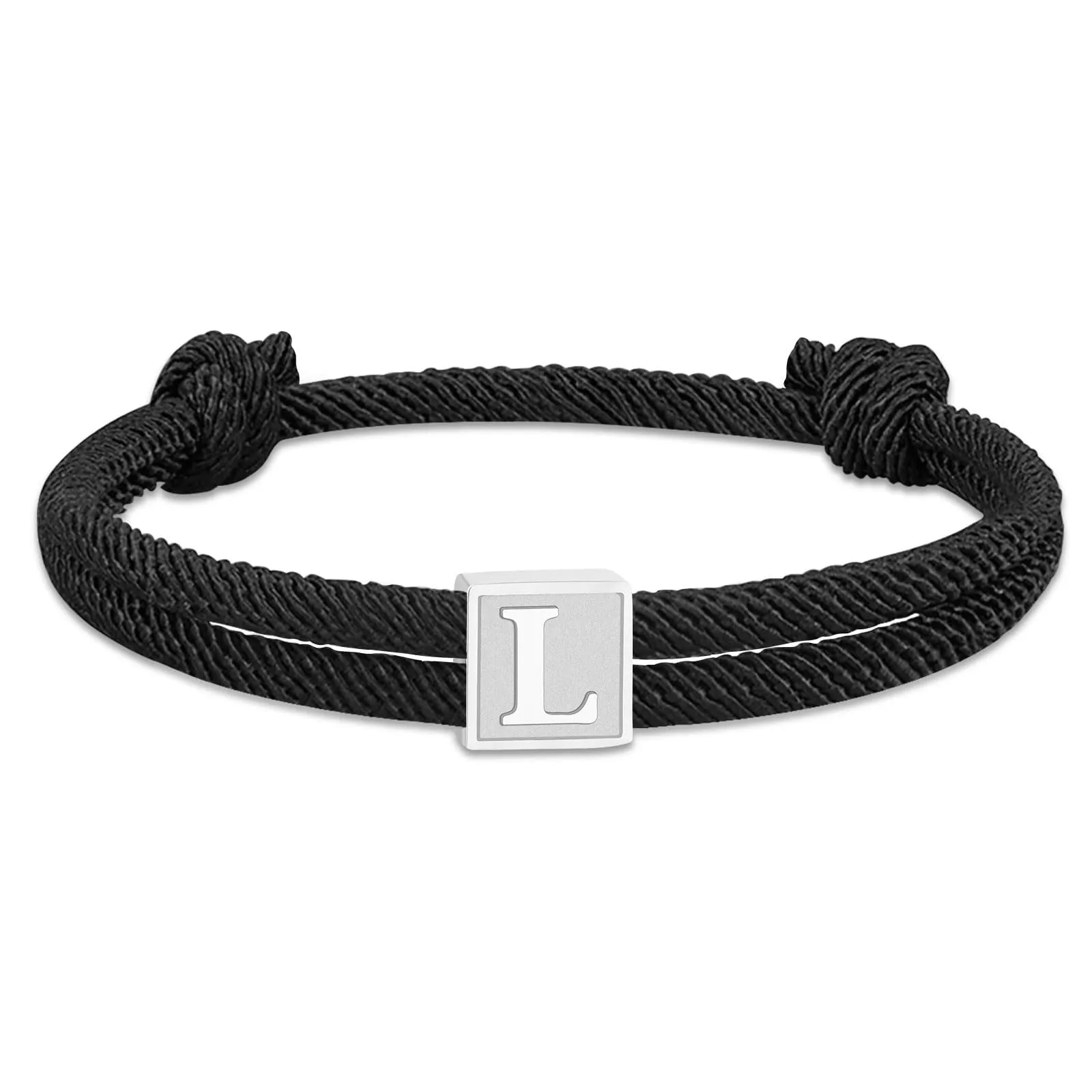 Esmoly Bracciale Uomo con Iniziale in Corda Intrecciata, Impermeabile e Regolabile (Argento L) - immagine 1